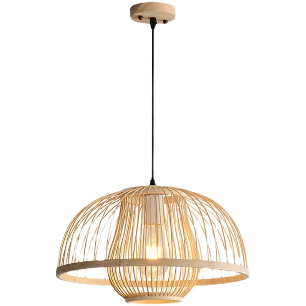 Vintage Rattan Pendant Light - Handwoven Farmhouse Chandelier with Antique Lantern Design, Natural Wicker Ceiling Lamp for Dining Room, Bedroom & Porch Lighting