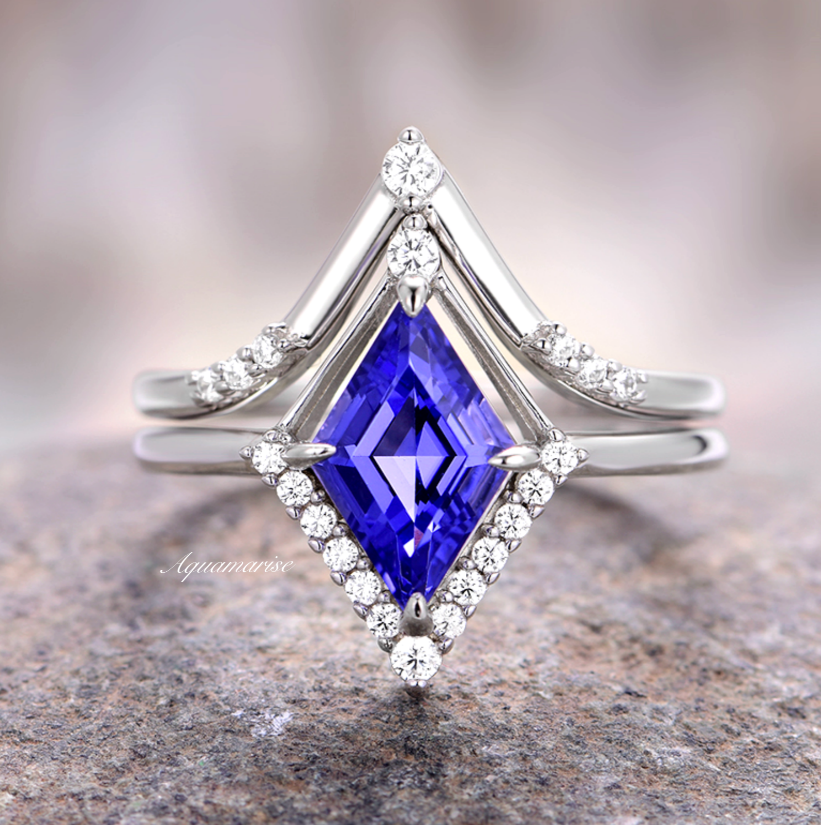 Tanzanite Sterling Silver Ring Set for Women | Elegant Kite Cut Gemstone Jewelry | Perfect for Engagement, Wedding, Anniversary & Special Occasions