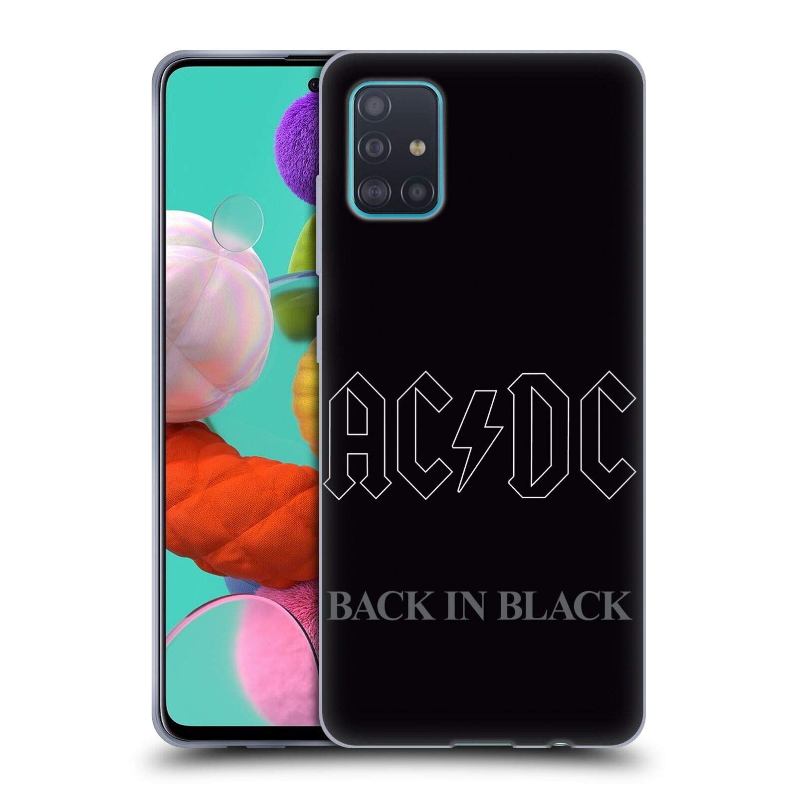 Head Case Designs Officially Licensed AC/DC Back in Black Outline Logo Soft Gel Case for Samsung Galaxy A51 (2019) - Durable Protection for Music Fans & Concert Goers
