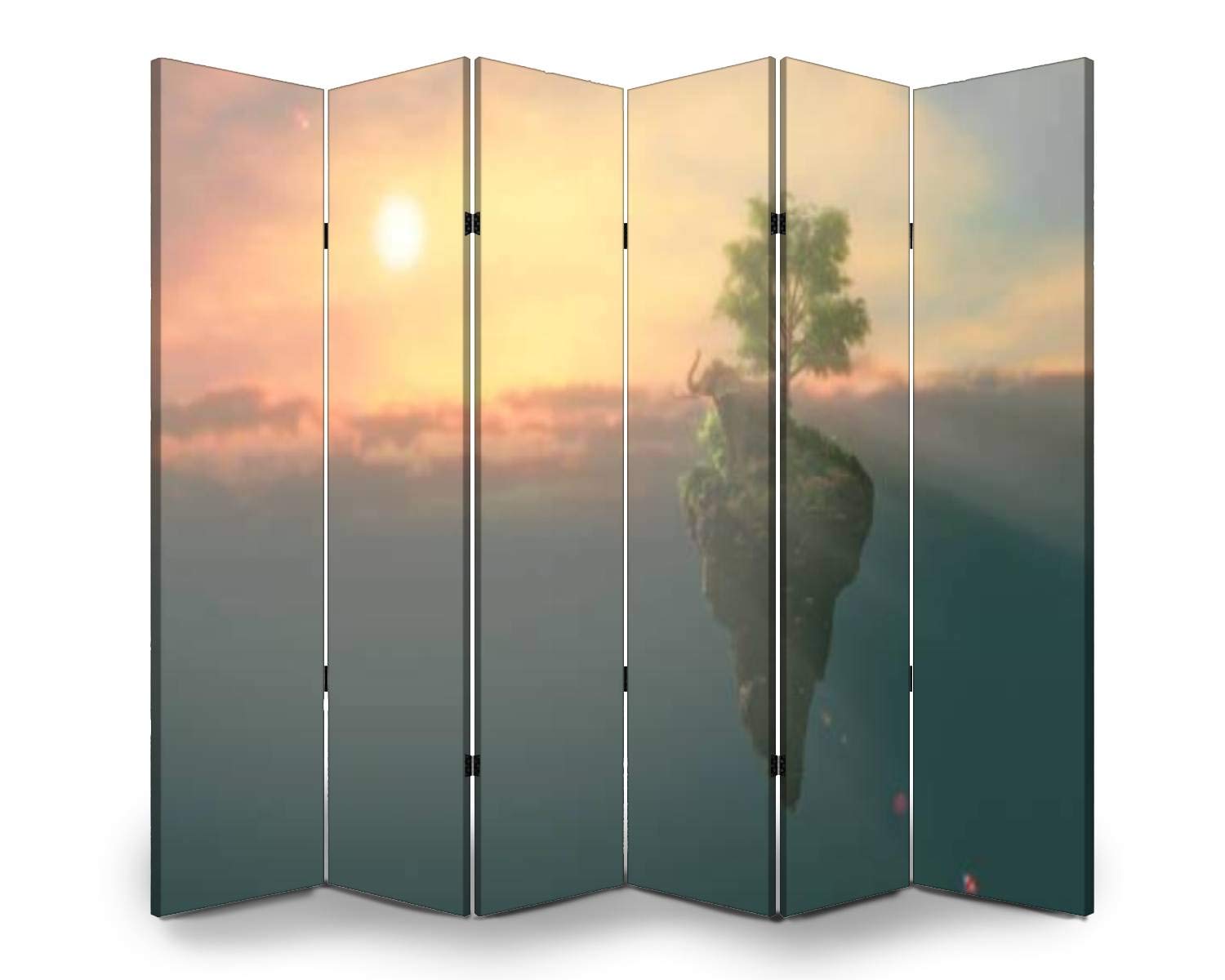 APED DECOR Wooden Room Divider with Elephant Floating Island Design - 6-Panel Folding Privacy Screen, Dual-Sided Canvas Partition for Home & Office - Perfect for Living Room, Bedroom, and Studio Space Dividers