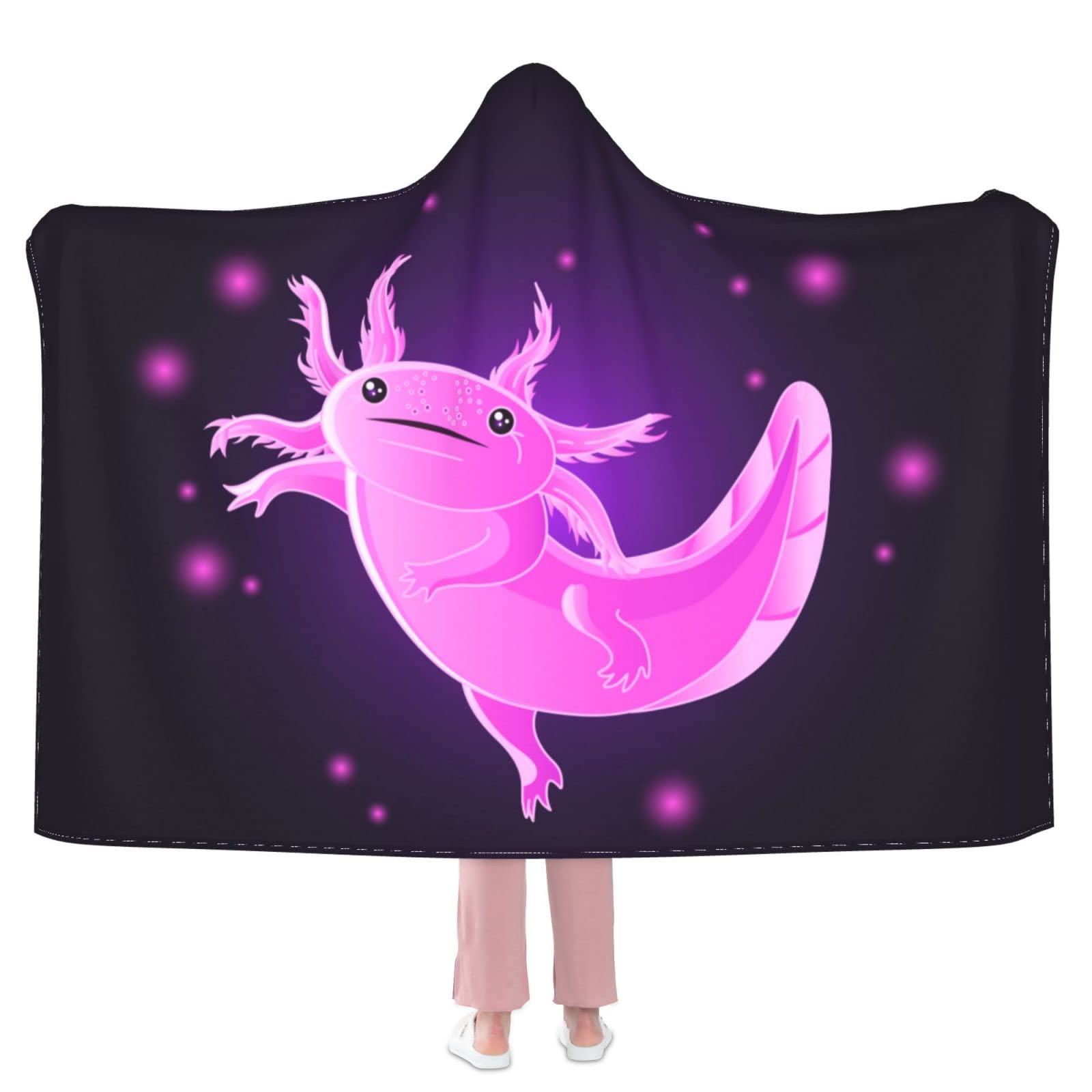 **Cozy Axolotl Hooded Blanket for Kids & Adults - Soft Flannel Wearable Blanket Hoodie, Plush Fleece Throw for Bed, Couch, Travel - Perfect Gift for Cold Weather & Movie Nights**