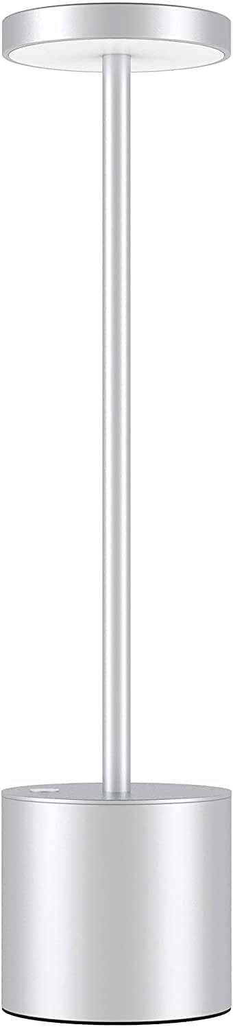 Rechargeable Cordless LED Table Lamp - 6000mAh Battery Powered, Portable Desk Light with 2 Brightness Levels, Dimmable for Home, Office, Restaurant, Patio & Outdoor Use (Silver) - Perfect for Reading, Working & Ambient Lighting