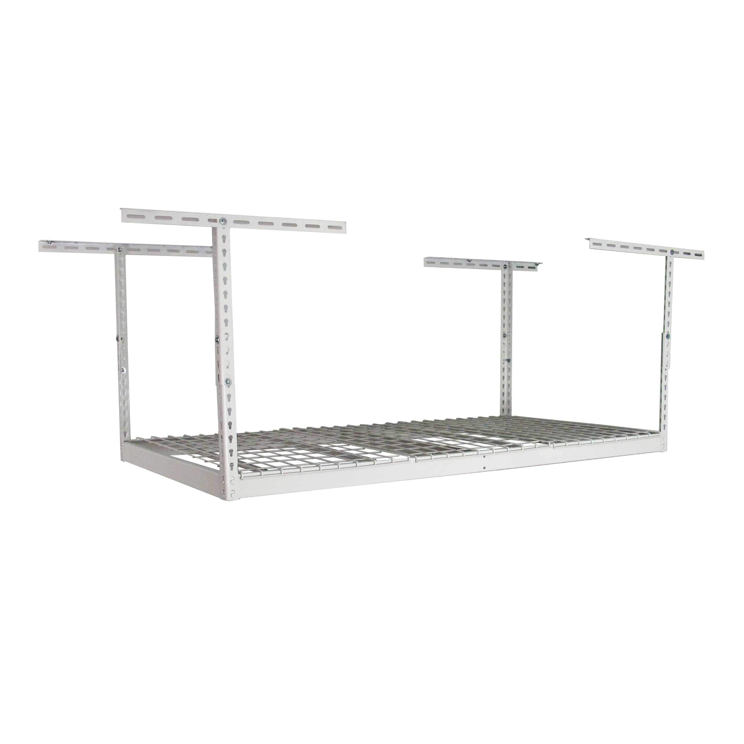 MonsterRax Heavy Duty Overhead Garage Storage Rack - 400 lb Capacity Adjustable Ceiling Mount Shelves 3x6 White (12