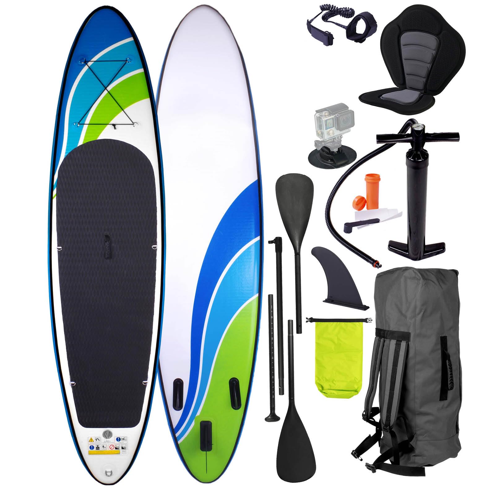 **BRAST Inflatable Stand Up Paddle Board with Wave Design - 320x81x15cm SUP Set Includes Paddle, Pump, Foot Strap & Backpack - Perfect for Lakes, Rivers & Ocean Adventures**
