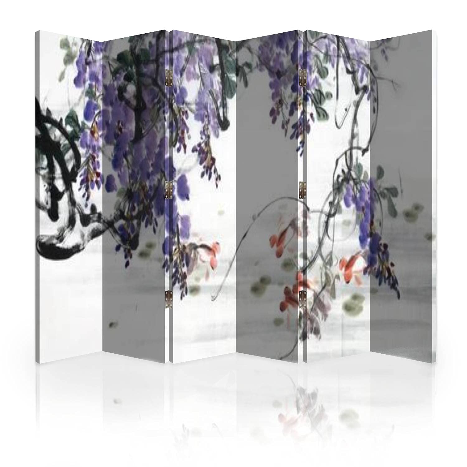 Traditional Chinese Floral Canvas Room Divider - 6 Panel Folding Privacy Screen with Flower Painting | Handmade Asian Inspired Room Separator for Bedroom, Living Room & Office Space