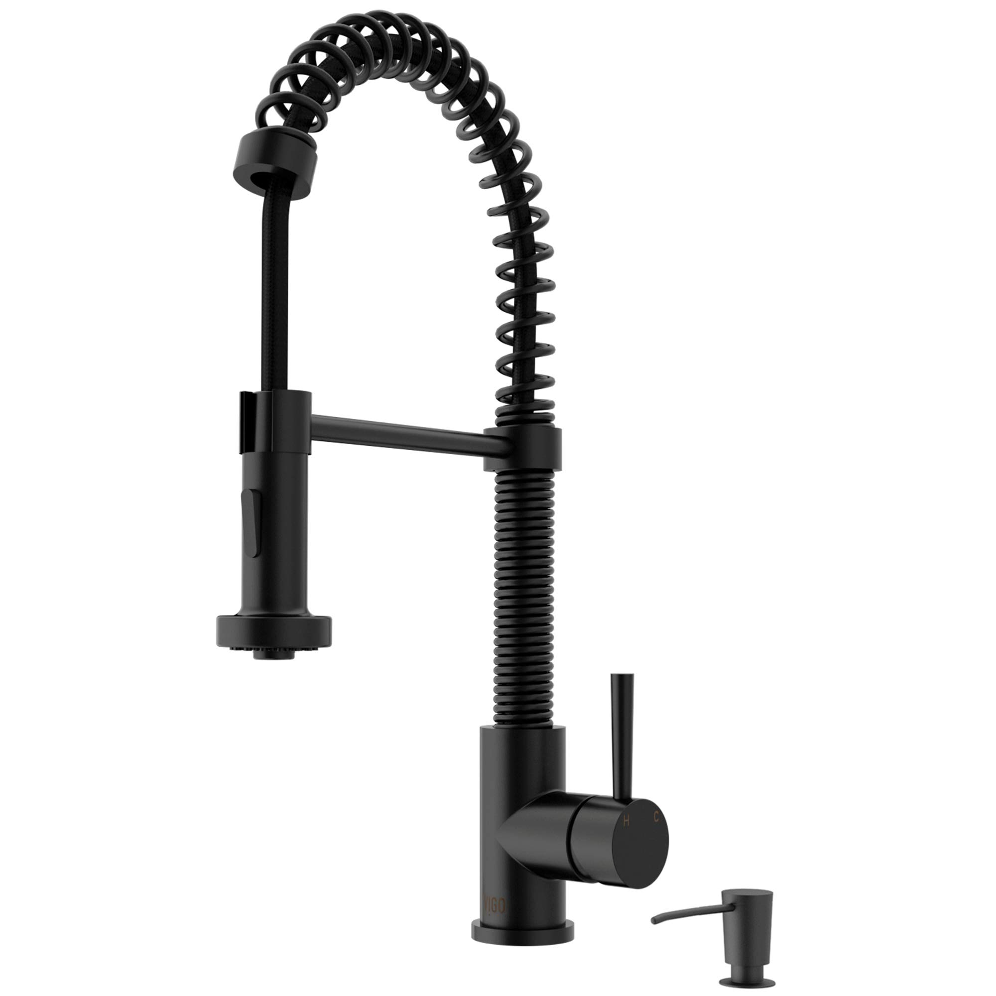 VIGO Edison 19-Inch Single Handle Pull-Down Sprayer Kitchen Faucet with Soap Dispenser - Matte Black (VG02001MBK2) for Modern Farmhouse & Contemporary Kitchens