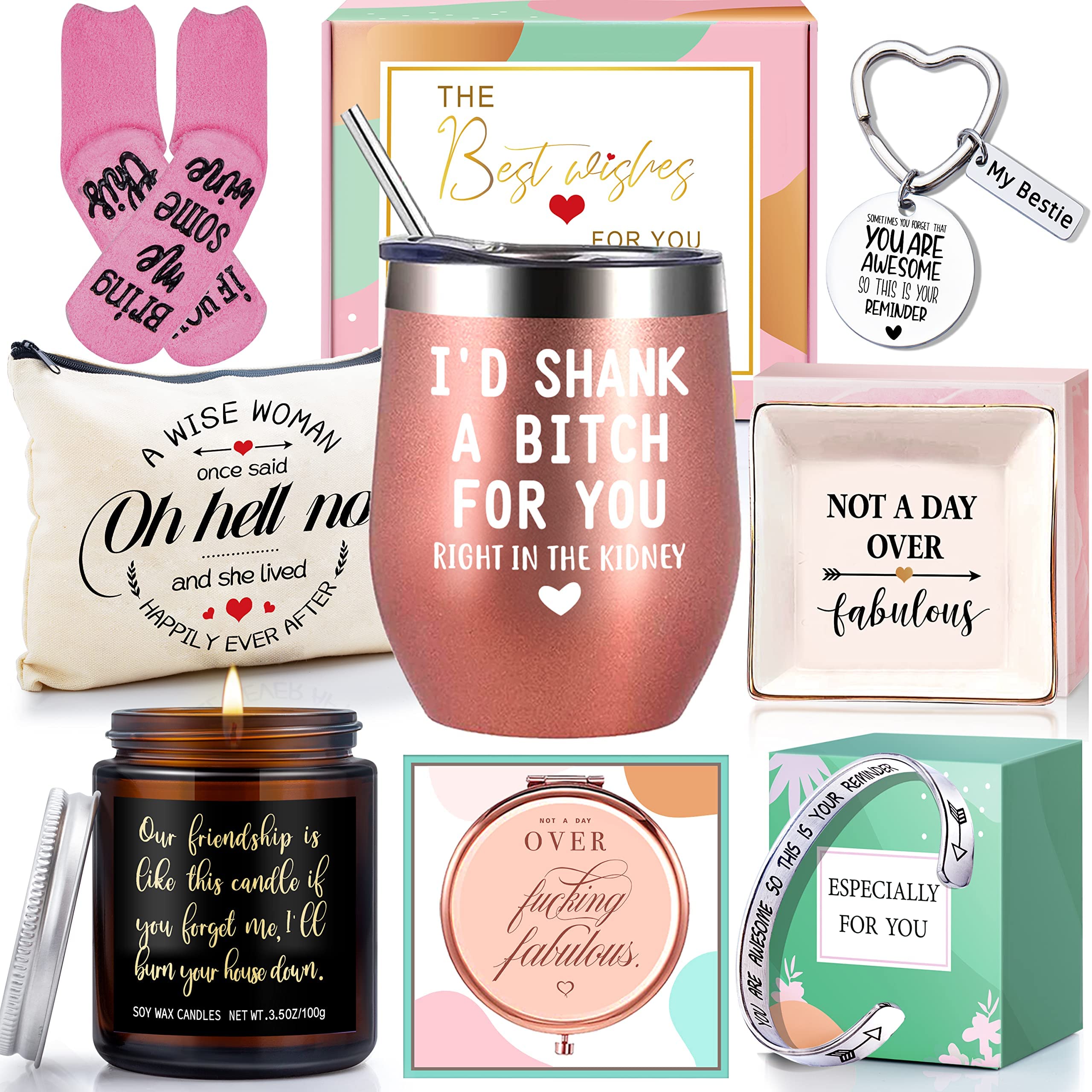 Best Friendship Gifts for Women - Unique BFF Bracelets & Candles for Sister, Her, Friends | Funny Birthday & Sister Gifts | Perfect for Anniversaries, Galentine's Day & Best Friend Appreciation