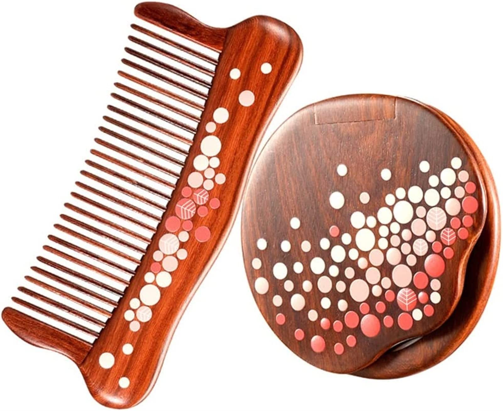 Portable Mirror Comb Set with Gift Box - Detangling Hair Brush for Long & Short Hair - Personal Hair Care & Styling Tool for Home, Travel, and Salon Use