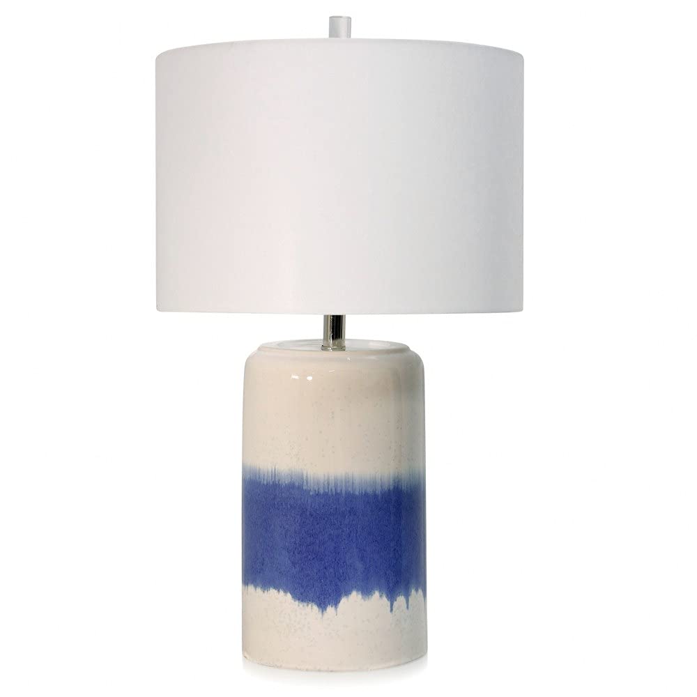 Stylecraft Home Collection KHL210277DS Bay St. Louis - 1 Light Table Lamp, Blue & Cream Ceramic Base with White Fabric Shade for Bedroom, Living Room, or Office Decor