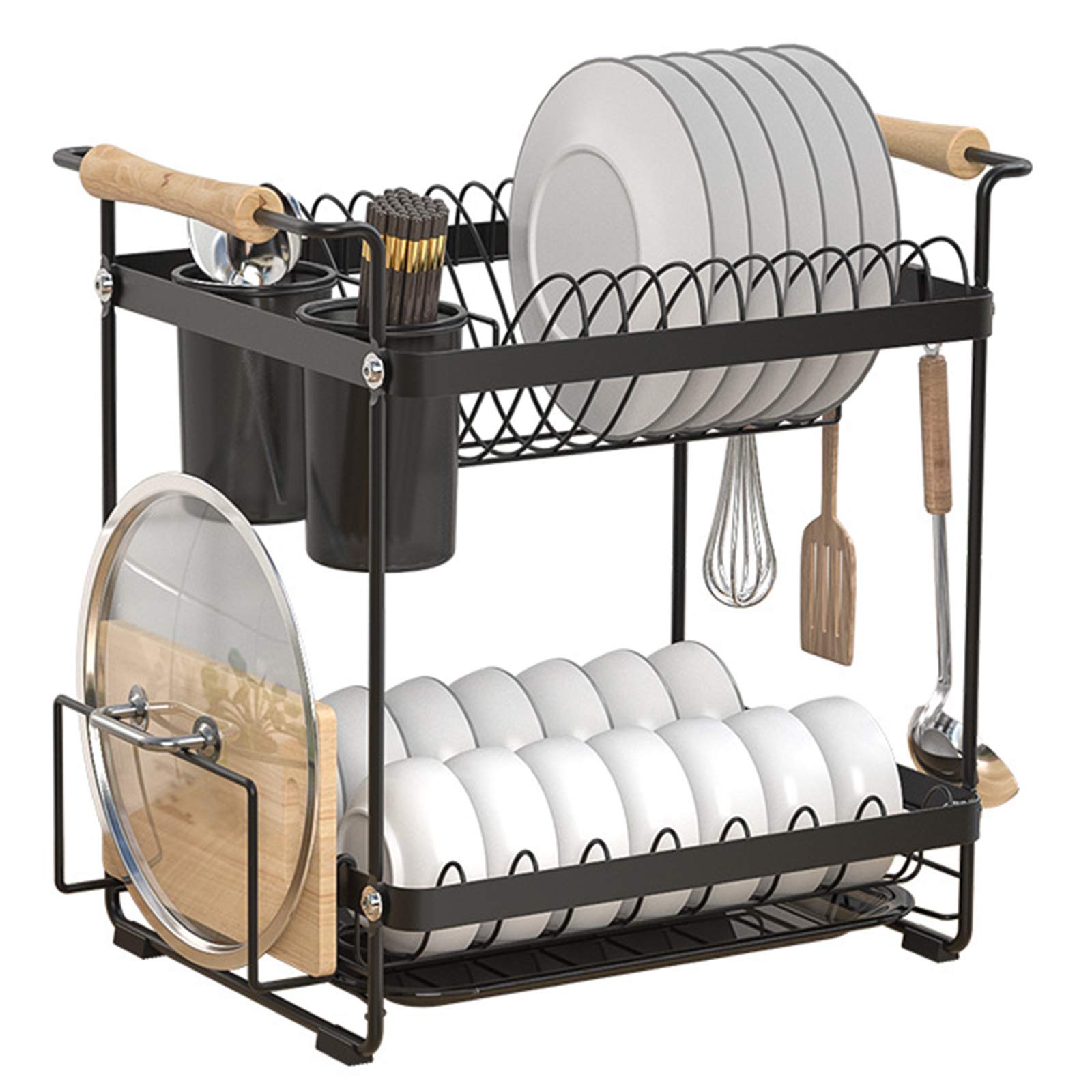 Stainless Steel 2 Tier Large Dish Drying Rack with Drainboard & Utensil Holder - Countertop Space Saving Kitchen Organizer for Dishes, Cups & Cutlery | Perfect for Small Kitchens, Apartments & RV Use