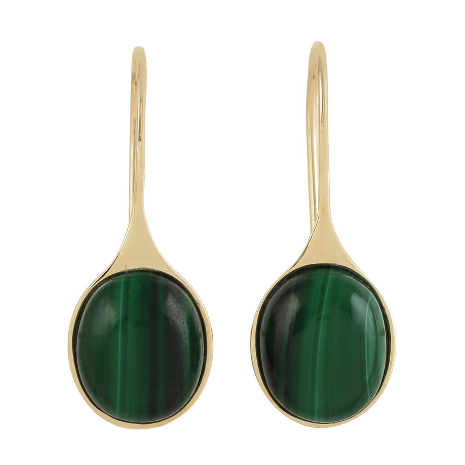 14K Solid Yellow Gold Malachite Gemstone Ear Hook Earrings - Elegant Dangle Jewelry for Women, Perfect for Parties, Weddings & Everyday Wear