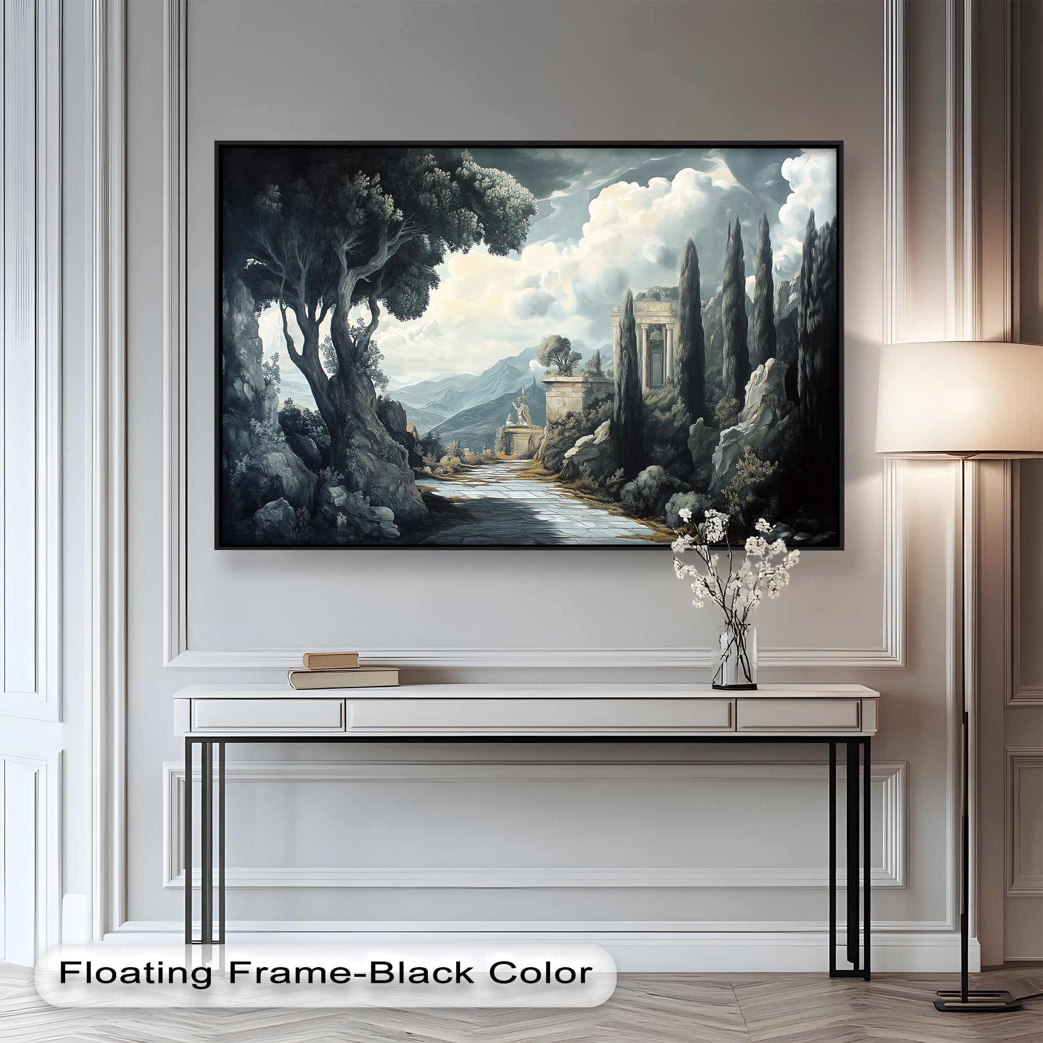 Ancient Pathway to the Temple - Hand Painted Classical Landscape Oil Canvas Art for Home Decor, Office & Living Room Wall