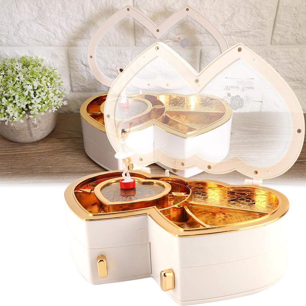 Raguso Jewelry Storage Box - Double Heart Music Box with Dancing Girl | Cute Musical Jewelry Gift Box for Little Girls Birthday | Home Decoration & Keepsake Organizer (White) | Perfect for Kids Room Decor, Birthday Gifts & Jewelry Storage