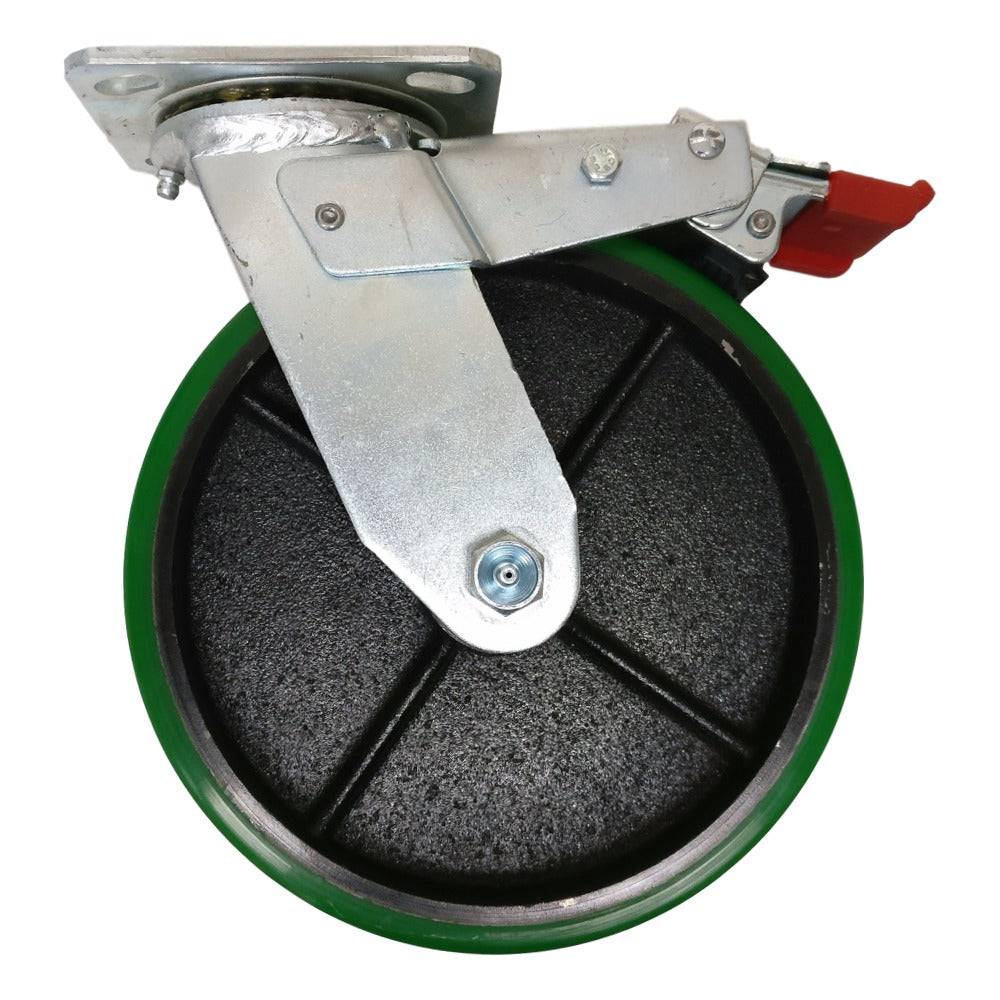 8 x 2 Inch Polyon Cast Swivel Caster Wheels with Total Lock Brake - 1250 lbs Capacity - Heavy Duty for Industrial Equipment, Furniture, and Workbenches