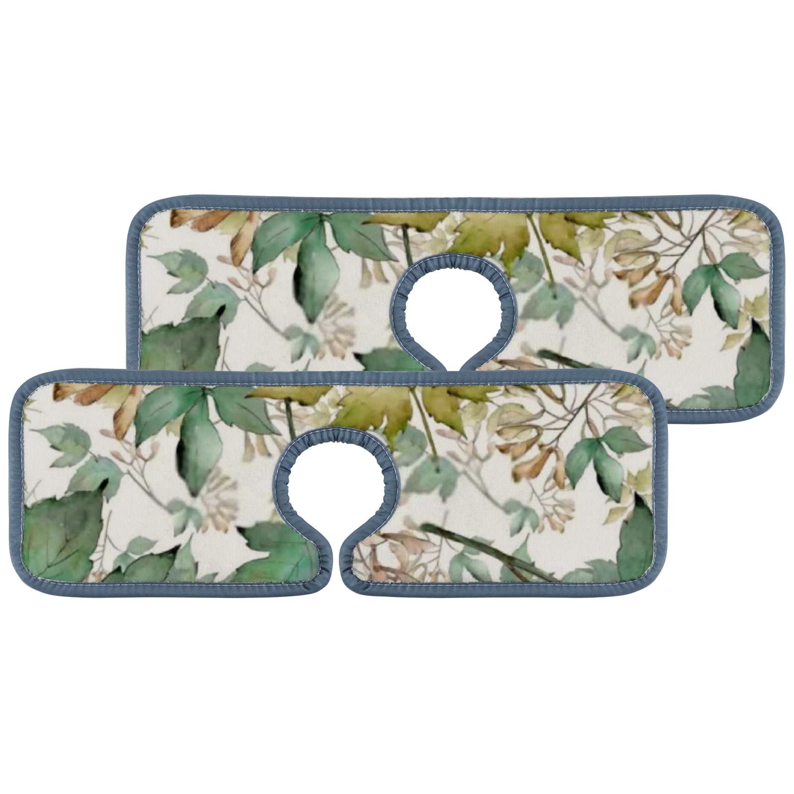 4 Pack Absorbent Kitchen Sink Mats - Green Botanical Maple Leaf Design, Non-Slip Faucet Drying Pads for Bathroom, RV & Countertops | Water Splash Guard & Drip Catcher for Sinks | Perfect for Kitchen, Bath, Camper & Home Decor