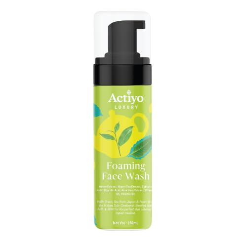 ACTIYO® Neem & Green Tea Facial Cleanser - 150ml Deep Cleansing Foam for Acne, Oily & Sensitive Skin | Gentle Face Wash for Clear, Glowing Complexion | Daily Skincare Routine & Travel Essential