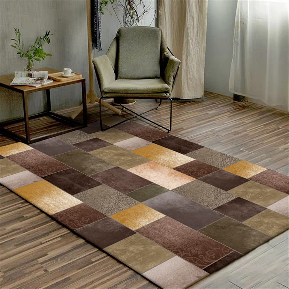 GYMS Modern Carpet - Light Luxury Yellow Brown Geometric Stitching Area Rug | Non-Slip Washable Floor Mat for Bedroom, Living Room, Kitchen (40x60cm) | Perfect for Home Decor, Yoga Space & Cozy Reading Nook