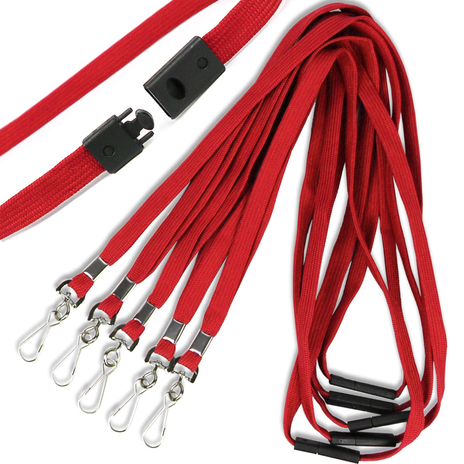 Premium Breakaway Lanyards with J-Hook - 100 Pack (Red) for ID Badges & Business Cards - Office & Cruise Use