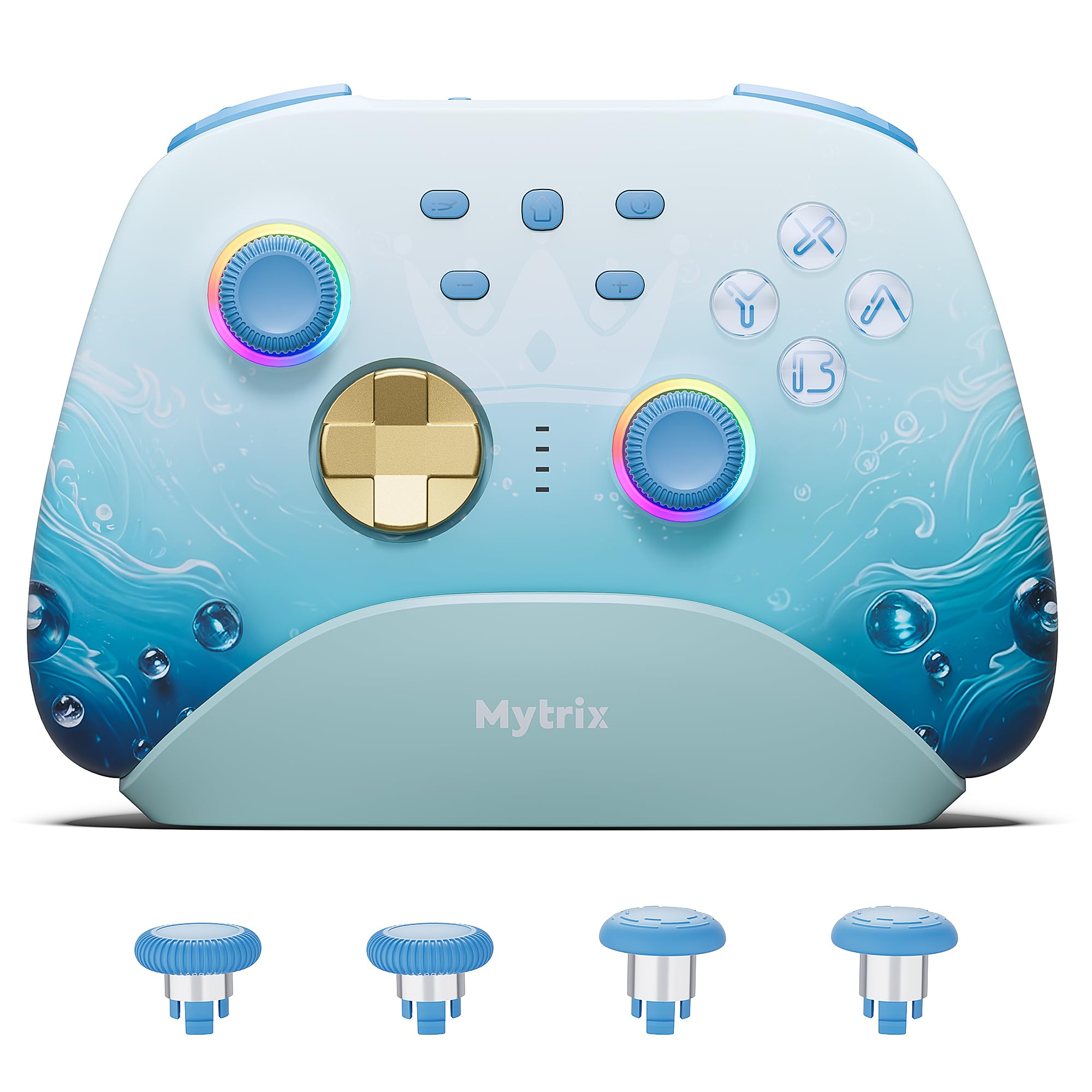 Mytrix Wireless Pro Controller for Nintendo Switch/PC - Hall Effect Joysticks, Bluetooth, Charging Dock (Aqua Blue) - Perfect for Gaming on TV & Mobile