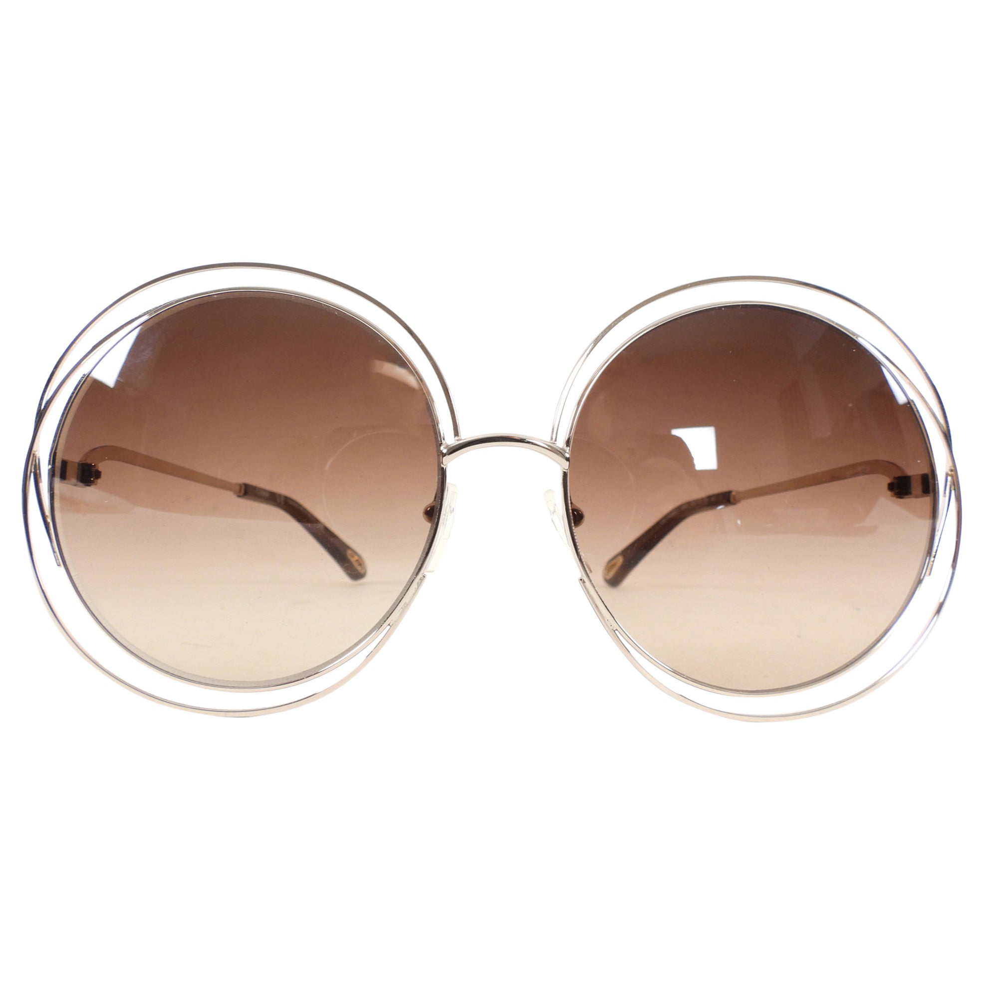 Chloe Carlina Gold Oversized Round Sunglasses for Women - UV Protection Fashion Sunglasses - Perfect for Beach, Driving & Outdoor Activities