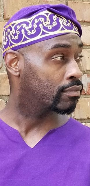Men's Purple African Adebo Kufi Hat with Gold Embroidery - Traditional Muslim Prayer Cap for Eid, Wedding & Special Occasions - DP3839PG