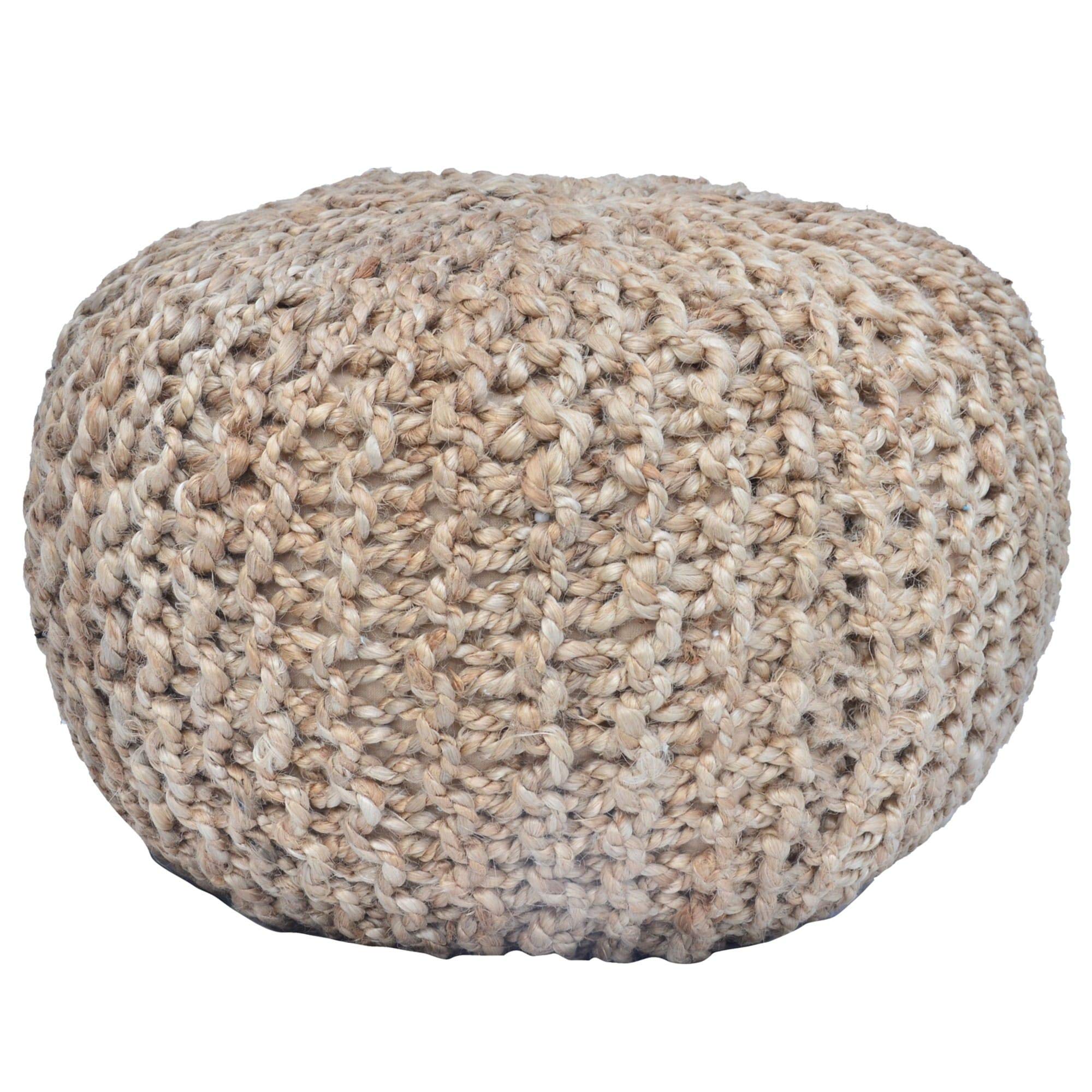 Handmade Jute Pouf - Cream Round Fabric Footstool Ottoman for Living Room, Bedroom & Boho Decor | Eco-Friendly, Modern & Contemporary Home Accent