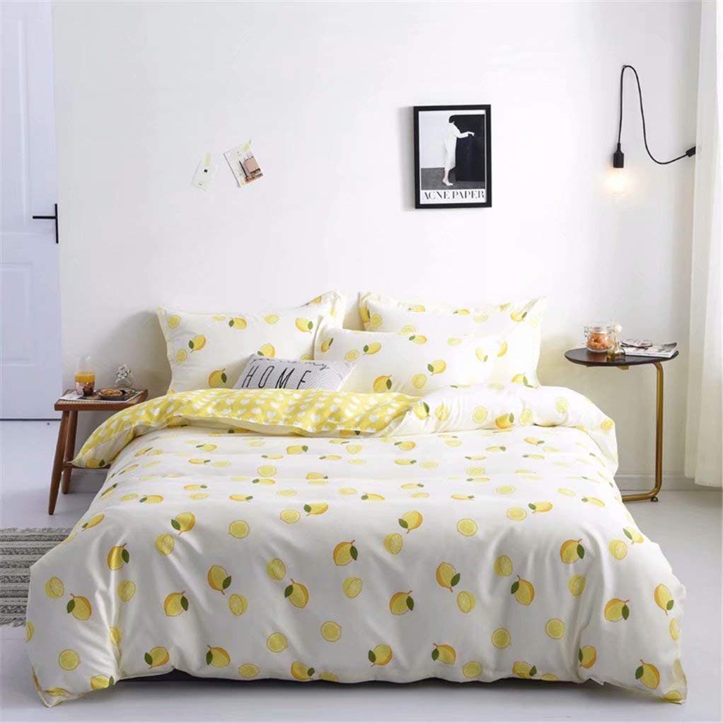 Spring Bloom Pattern Duvet Cover Set - Modern Printed 4-Piece Comforter Cover with Zipper, Lemon Design, Twin Size (70”x86”) for Bedroom Decor & Guest Room Styling