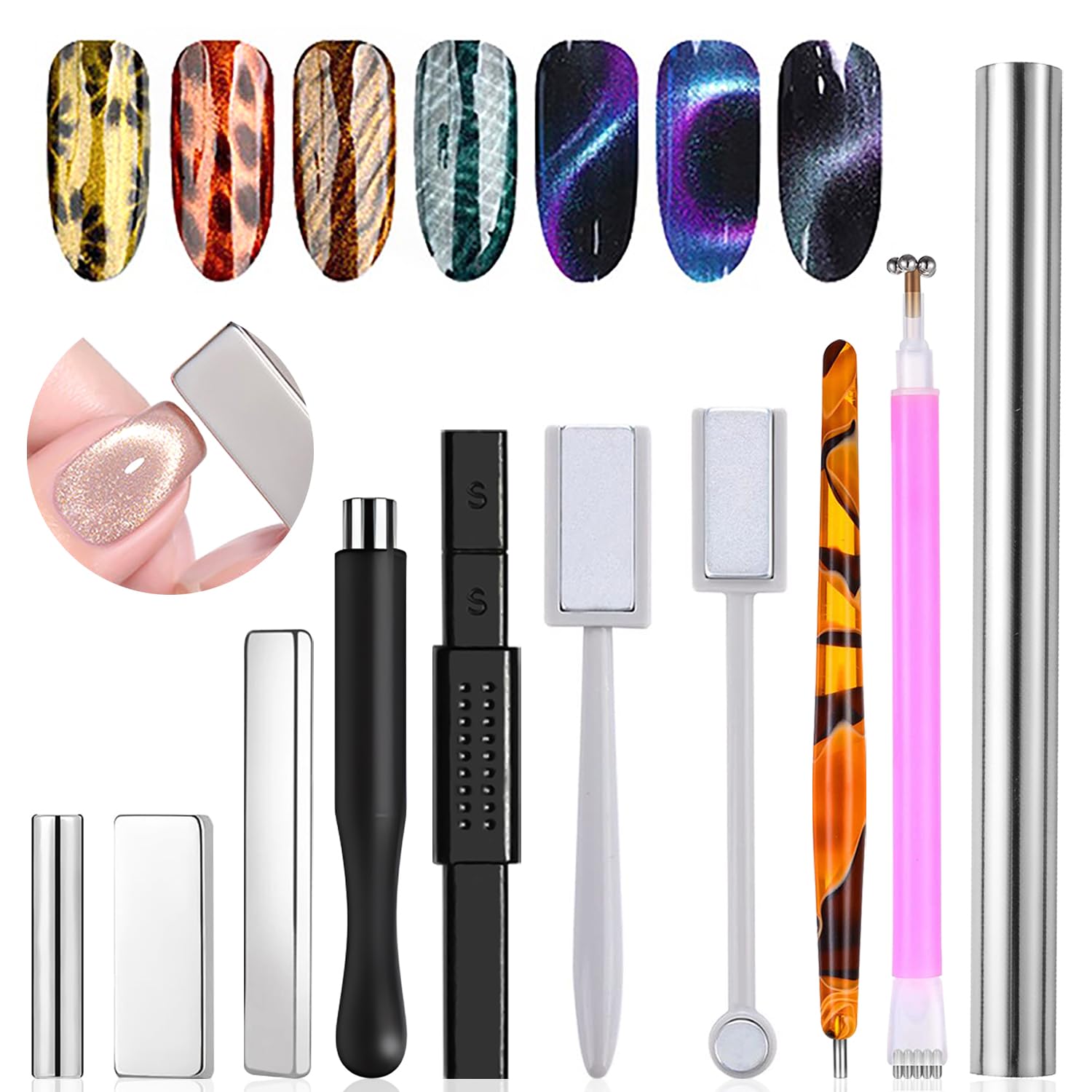 10Pcs Double Head Cat Eye Nail Art Magnet - Strong 3D Magnetic Pen for Gel Polish, Manicure Tools for Stunning Cat Eye Nail Designs | Perfect for Salon, Home Nail Art & DIY Manicures