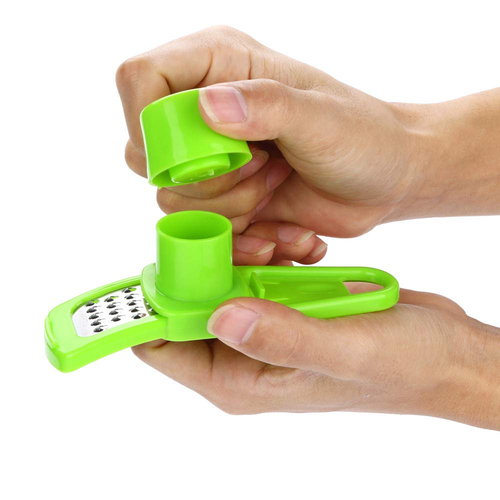 Premium Stainless Steel Garlic Press - Heavy Duty Ginger Crusher & Grater - Multi-Functional Kitchen Tool for Cooking, Baking & Meal Prep - Ergonomic Green Design - Perfect for Garlic Lovers & Home Chefs