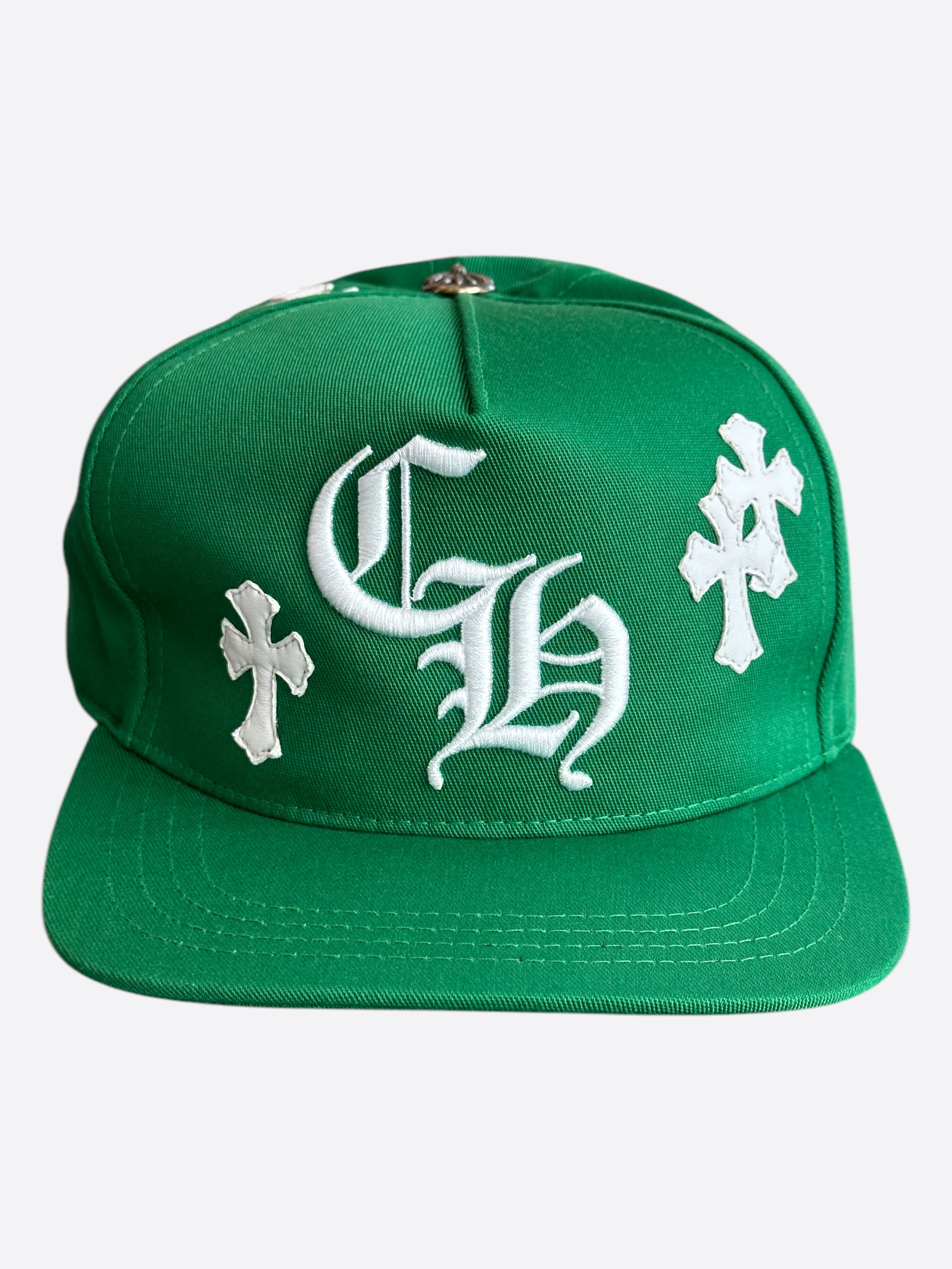 Chrome Hearts Green & White Cross Patch Hat - Stylish Embroidered Baseball Cap for Men & Women - Perfect for Streetwear, Hip Hop Fashion & Outdoor Activities