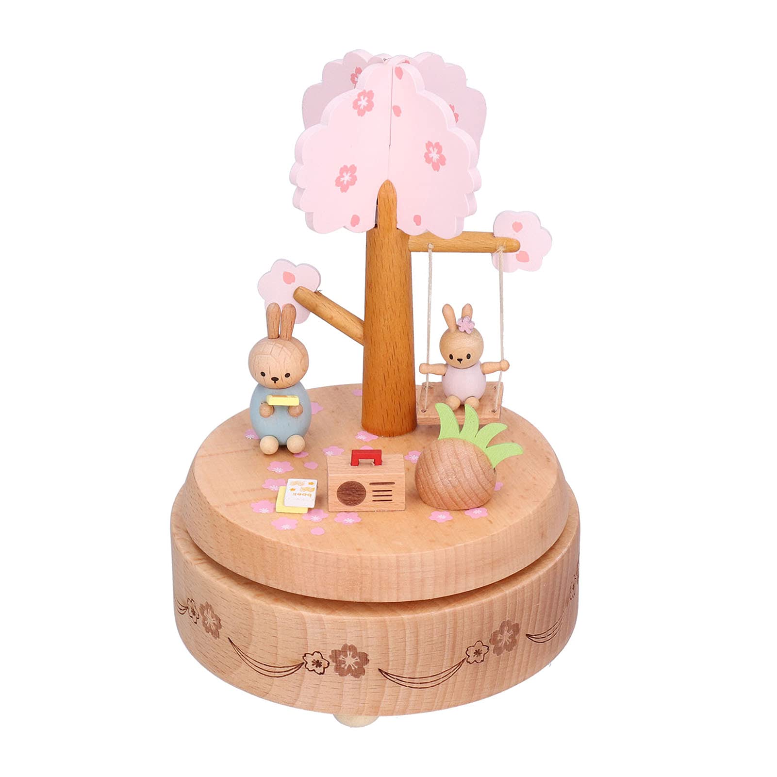 CHICIRIS Wooden Rabbit Music Box - Handcrafted Beech Wood Musical Gift Box with Swing Mechanism | Perfect Christmas, Birthday Gift for Women & Girls | Home Decor, Nursery Room, Wedding Souvenir