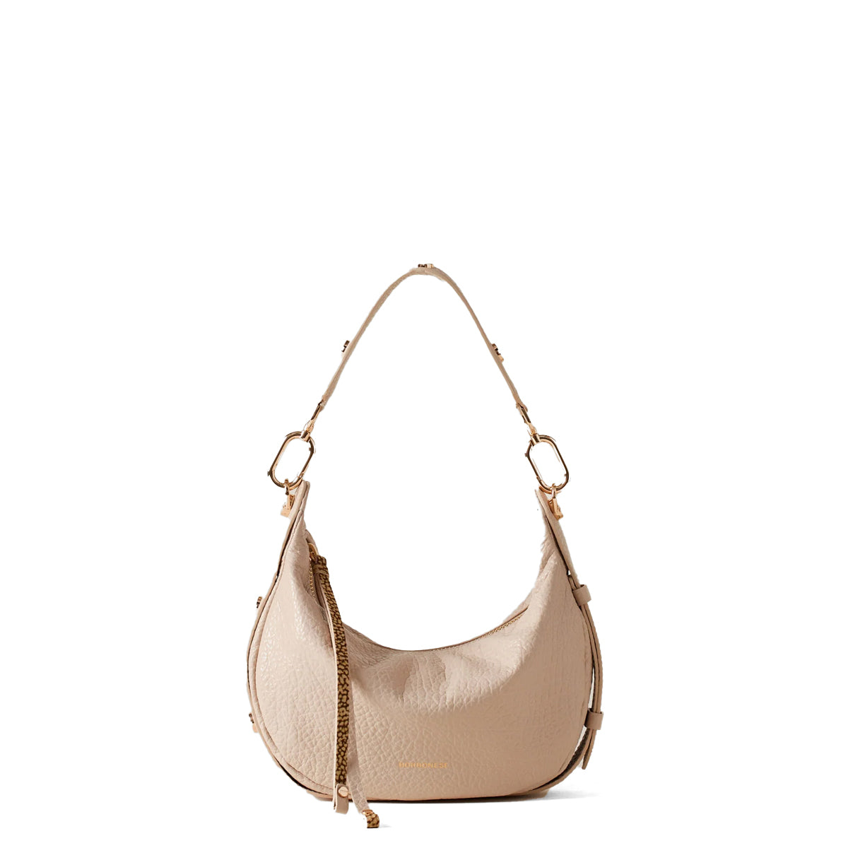 Borbonese Hobo Bag Oyster Petite Leather Handbag - Stylish Crossbody Purse for Women | Perfect for Work, Travel & Everyday Use