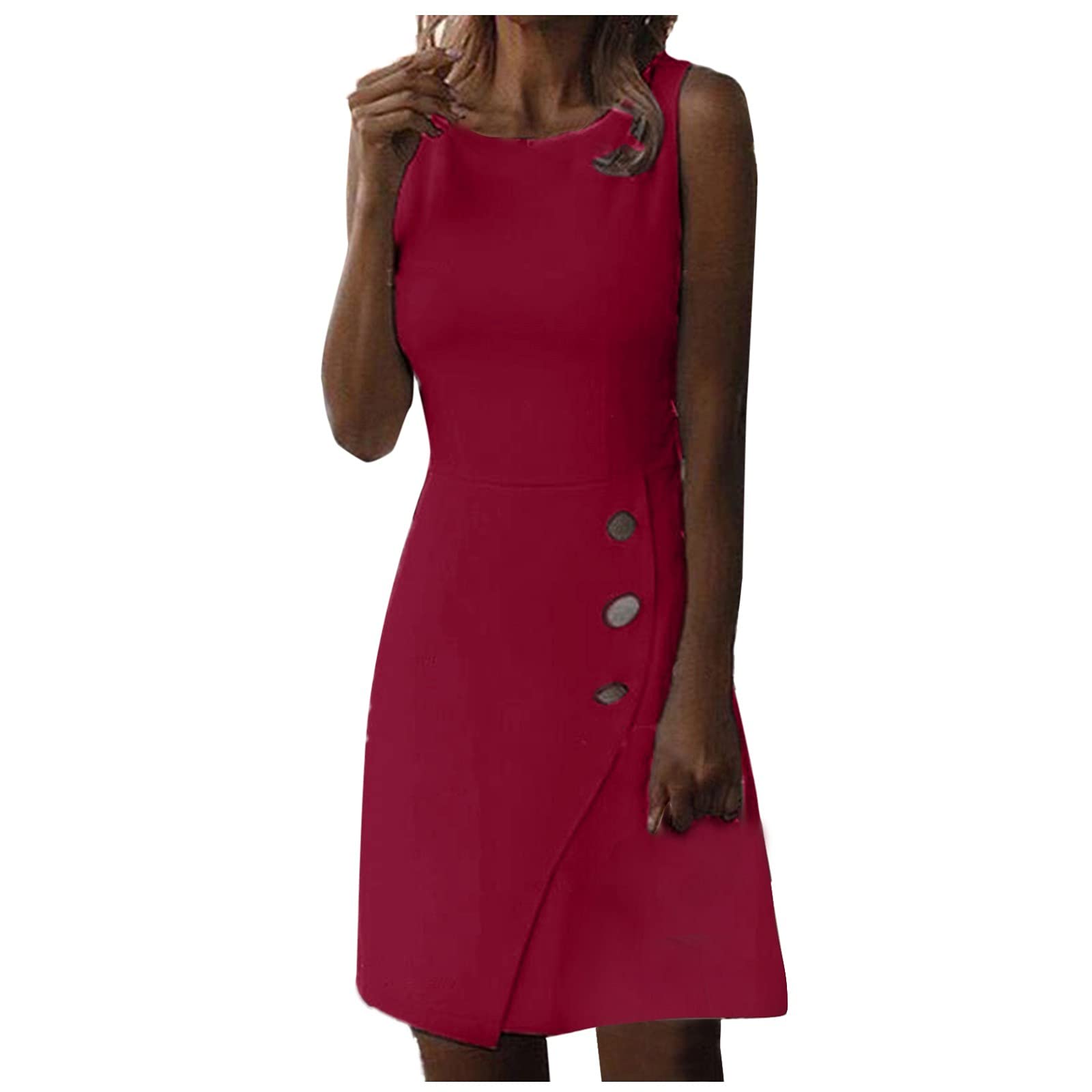 SLENDIPLUS Women's Summer Sleeveless Midi Dress - Round Neck Solid Color Casual Dress for Women | Perfect for Beach, Vacation & Everyday Wear