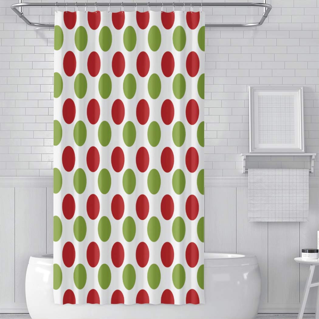 KELEMO Polka Dot Shower Curtain 36x72 Inch - Red & Green Bathroom Decor for Home & Stall