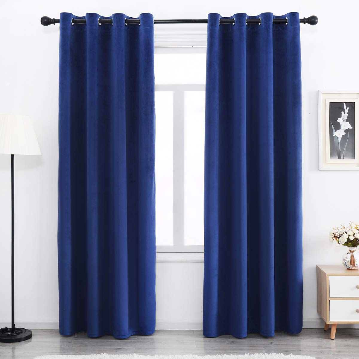 Navy Blue Velvet Blackout Curtains 84 Inches Long - Super Soft Thermal Insulated Grommet Window Panels (Set of 2) for Bedroom & Living Room - Light Blocking & Noise Reducing Home Decor
