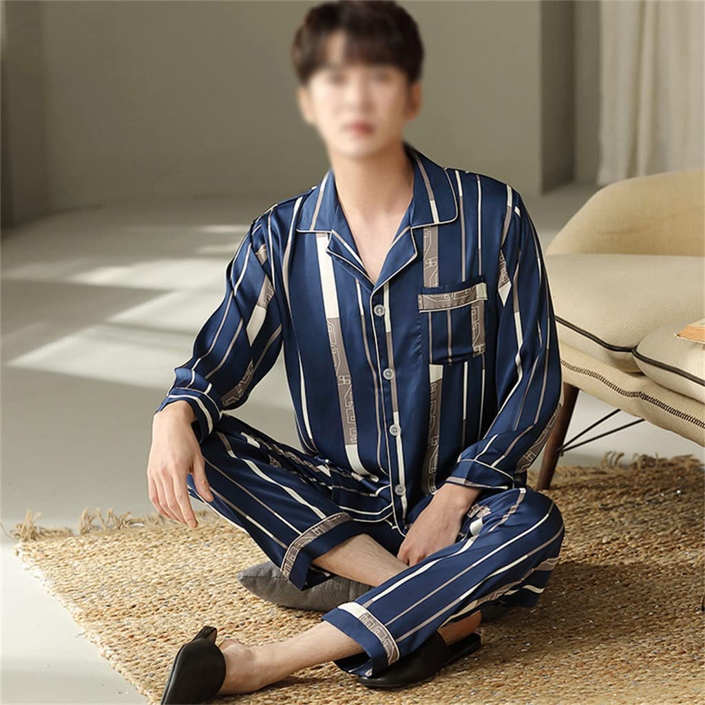 Premium Men's Satin Silk Pajama Set - Soft & Cozy Sleepwear for Home & Lounge - Modern Style Nightwear (Blue, XXL) - Perfect for Relaxing Evenings, Sleepovers & Gift Giving