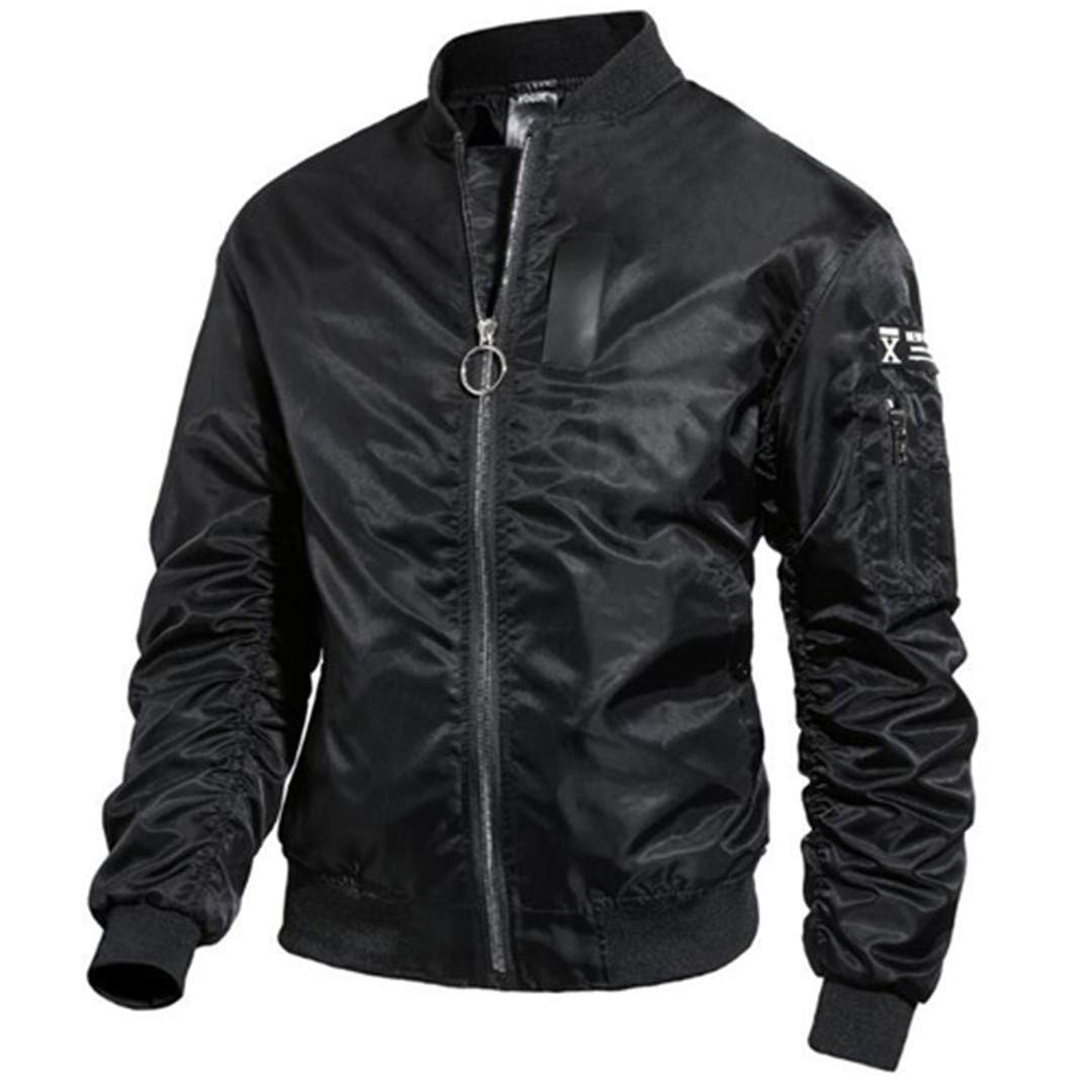 Men's Motorcycle Biker Jacket - Solid Color Bomber Pilot Jacket for Spring & Autumn Riding | Durable Leather Coat for Cruiser, Harley, and Street Bikes