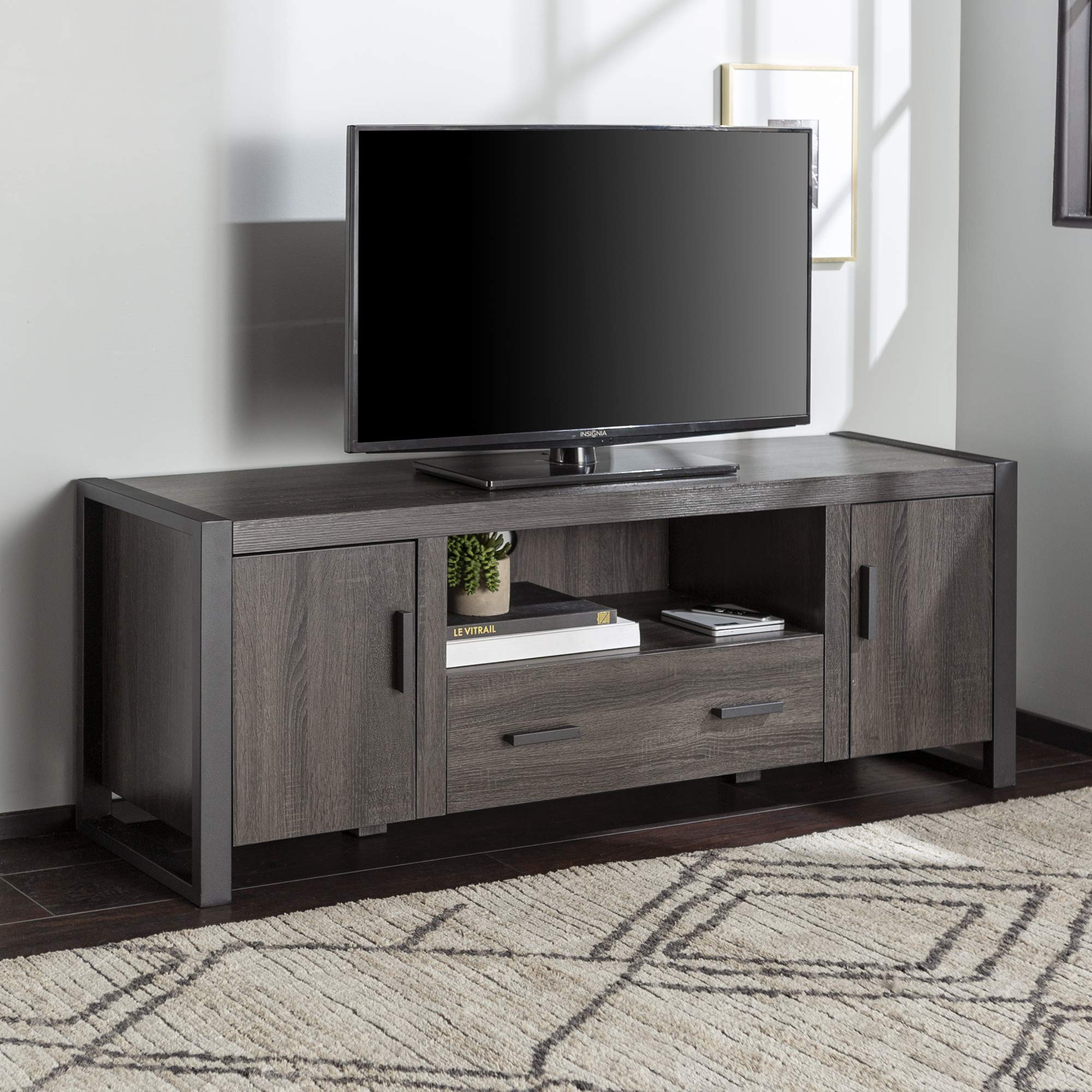 Walker Edison Industrial Modern Wood TV Stand for 64 Inch Flat Screen TVs - 60 Inch Entertainment Center with Storage, Charcoal Finish - Perfect for Living Room, Home Theater & Media Room Organization