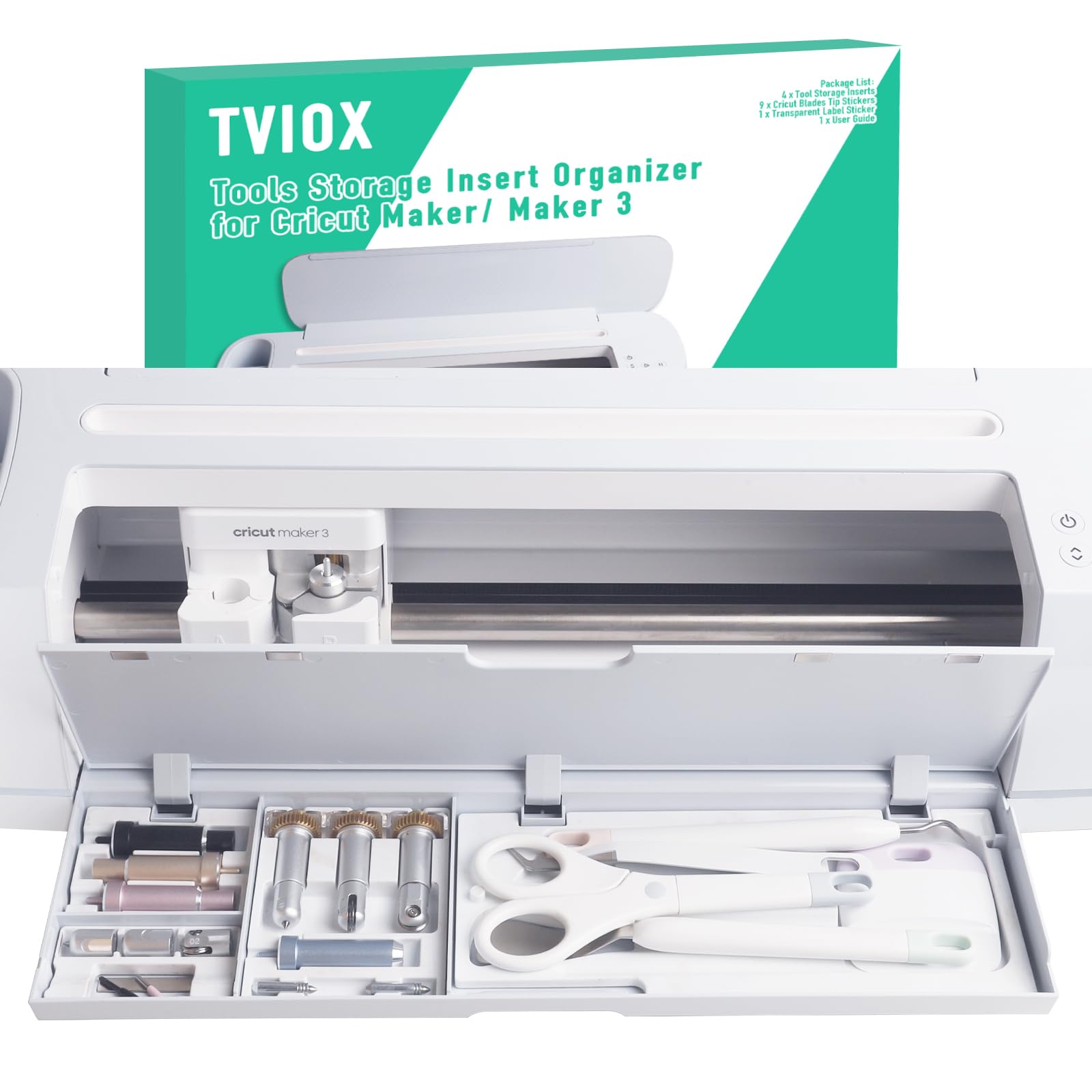 TVIOX Tool Storage Insert Organizer for Cricut Maker 3 & Maker - Drawer Weeding Tools Kit Tray with Quick-Swap Blades Housing - White (Perfect for Craft Room Organization & DIY Projects)