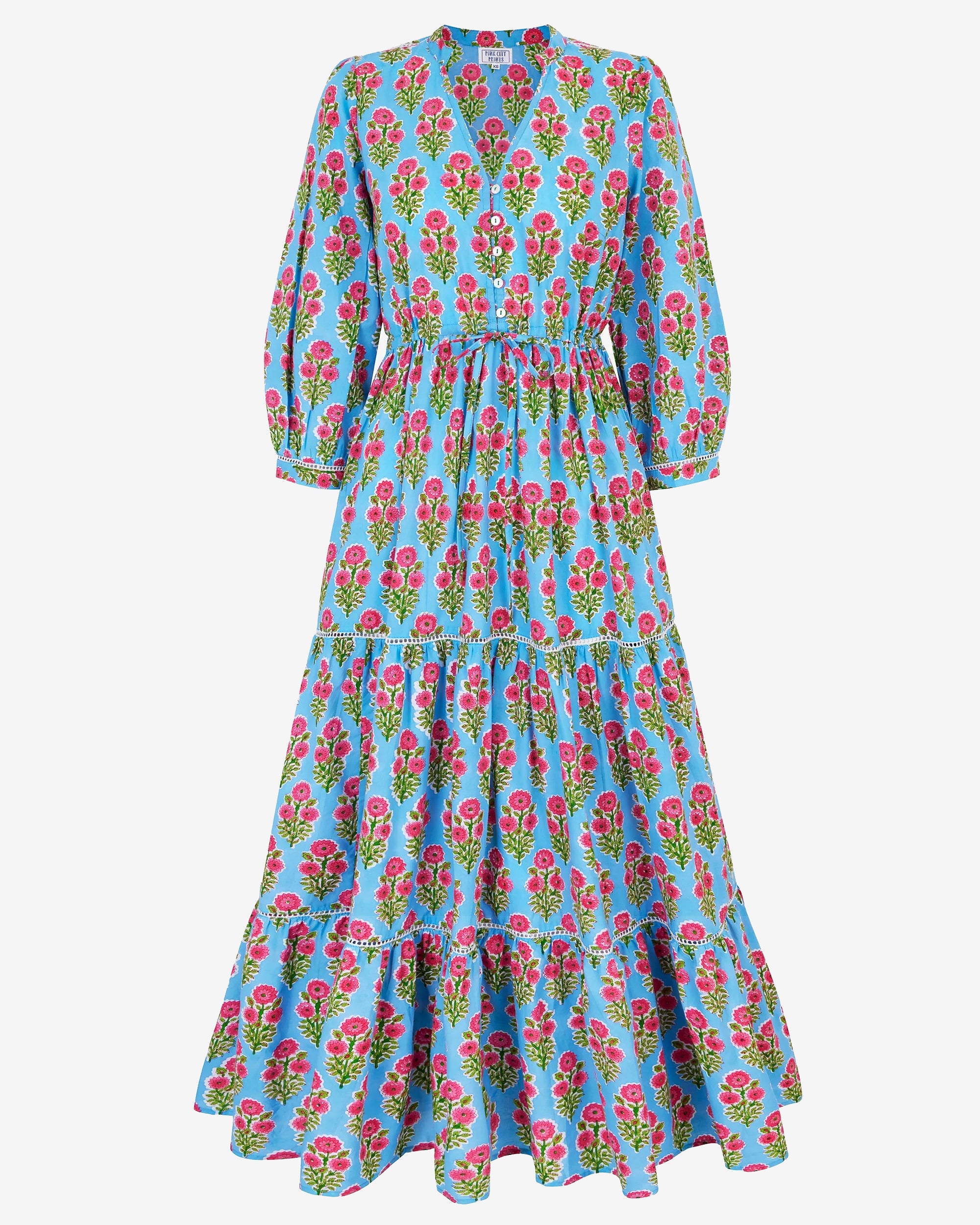 Pink City Prints Island Buta Maria Dress - Floral Boho Maxi Dress for Women, Beach Vacation & Summer Outfits