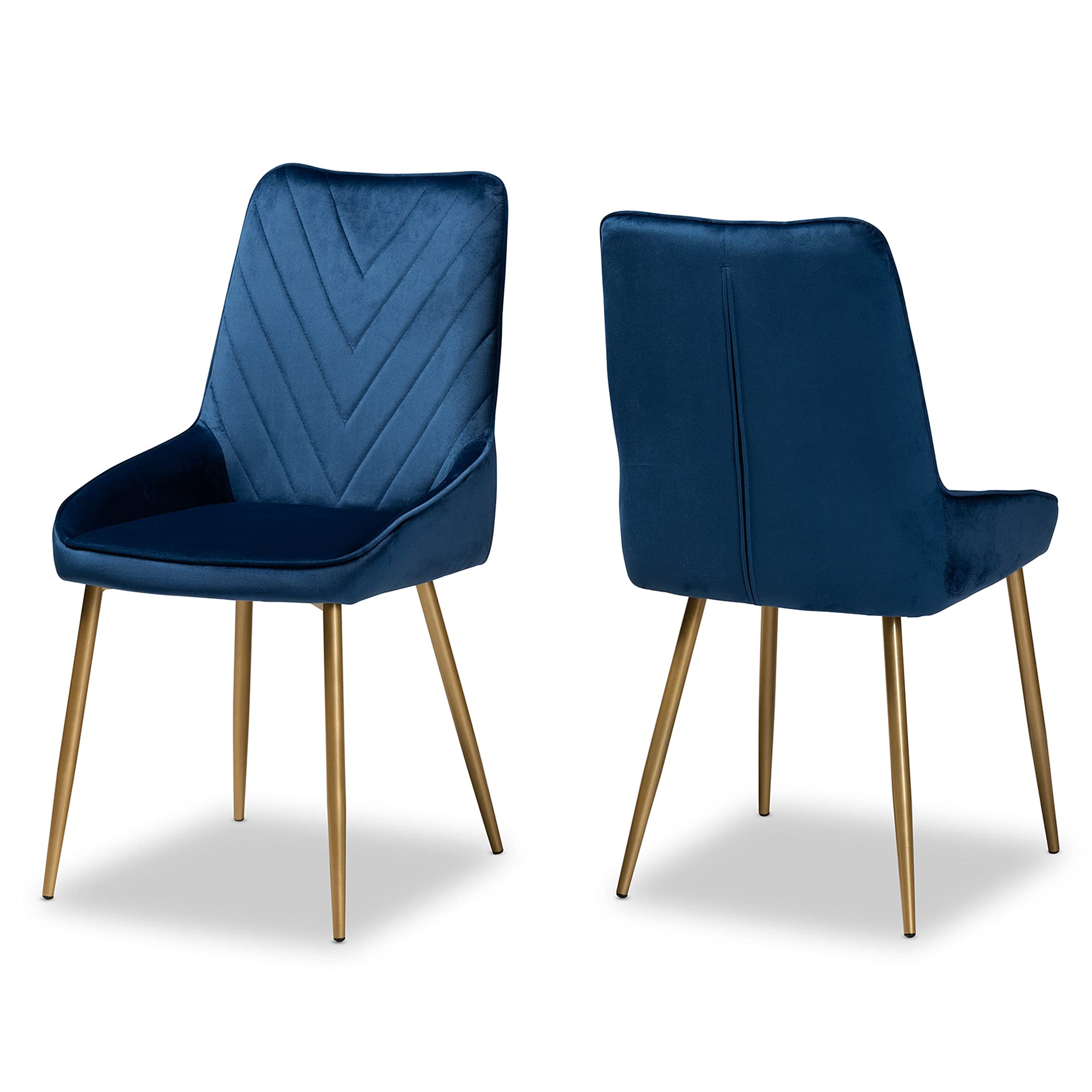 Baxton Studio Priscilla 2-Piece Navy Blue Velvet Dining Chair Set - Contemporary Glam Upholstered Chairs with Gold Metal Legs for Elegant Dining Room & Home Decor