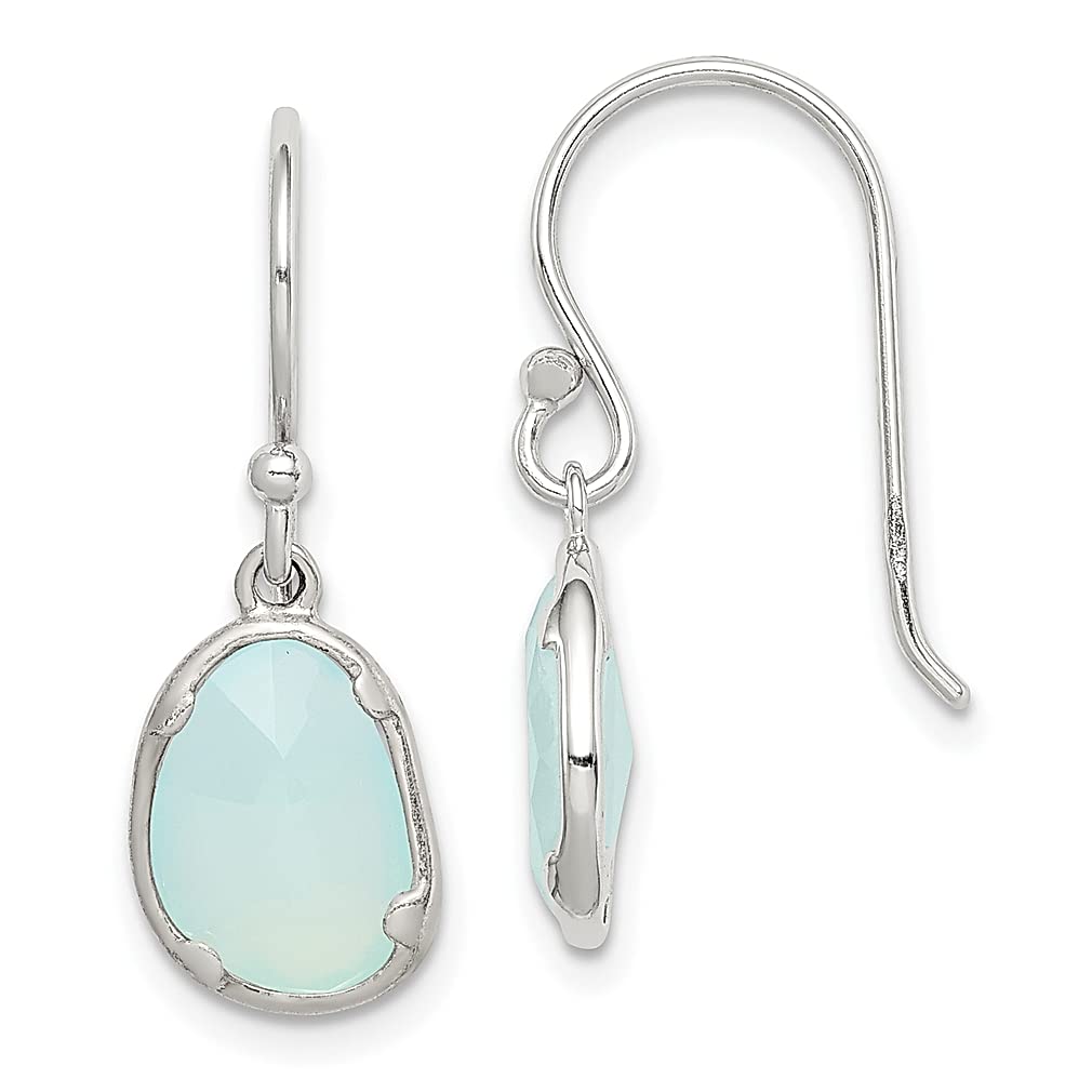 925 Sterling Silver Blue Chalcedony Drop Dangle Chandelier Earrings with Pearl Accents | Natural Stone Shell Jewelry for Women | Elegant Gift for Her | Perfect for Weddings, Parties & Special Occasions