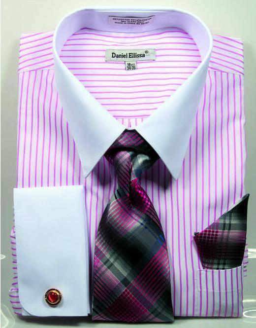 Men's Pink PinStripe Dress Shirt with White Collar - Formal Office Wear & Business Attire for Professional Men