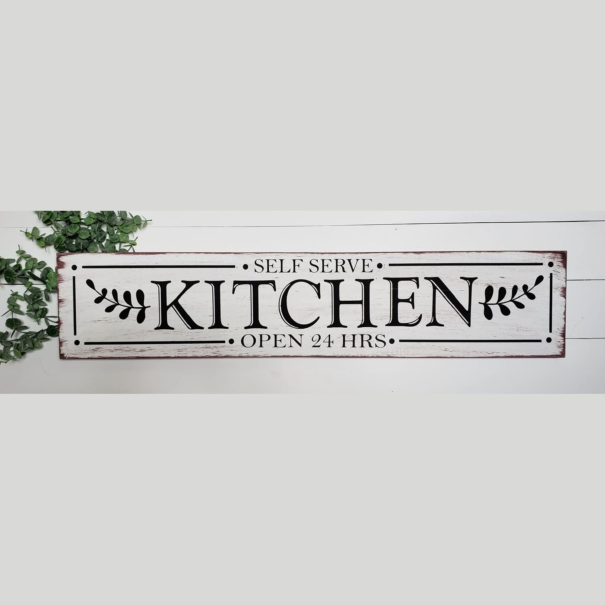 HOUVSSEN Rustic Farmhouse Kitchen Sign - 4x16 Inch Wooden Decor with Inspirational Quotes - Perfect for Self Serve Kitchen, Dining Room, or Country Style Home Decor