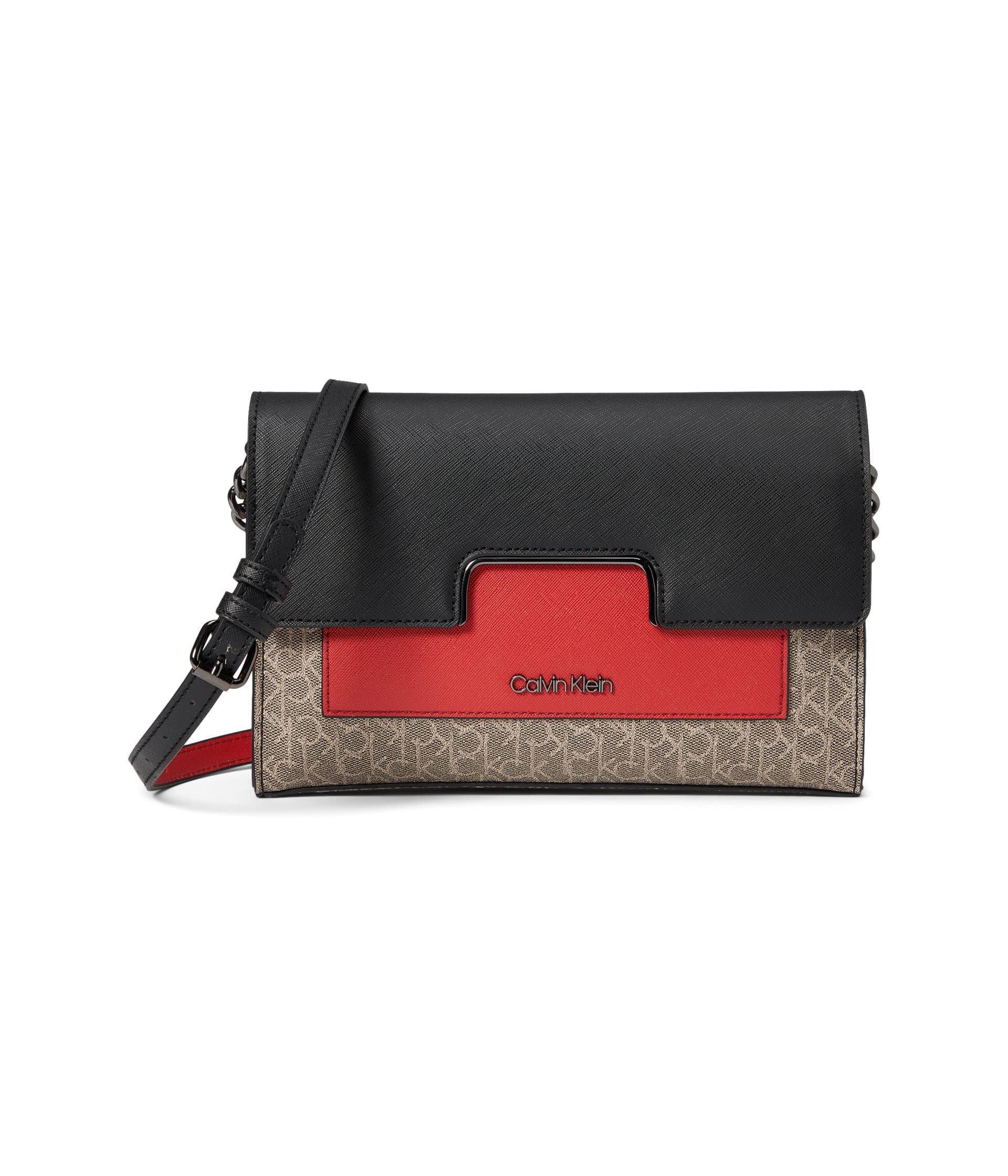 Calvin Klein Women's Monogram Flap Crossbody Bag - Stylish Shoulder Purse for Everyday Use, Work & Travel