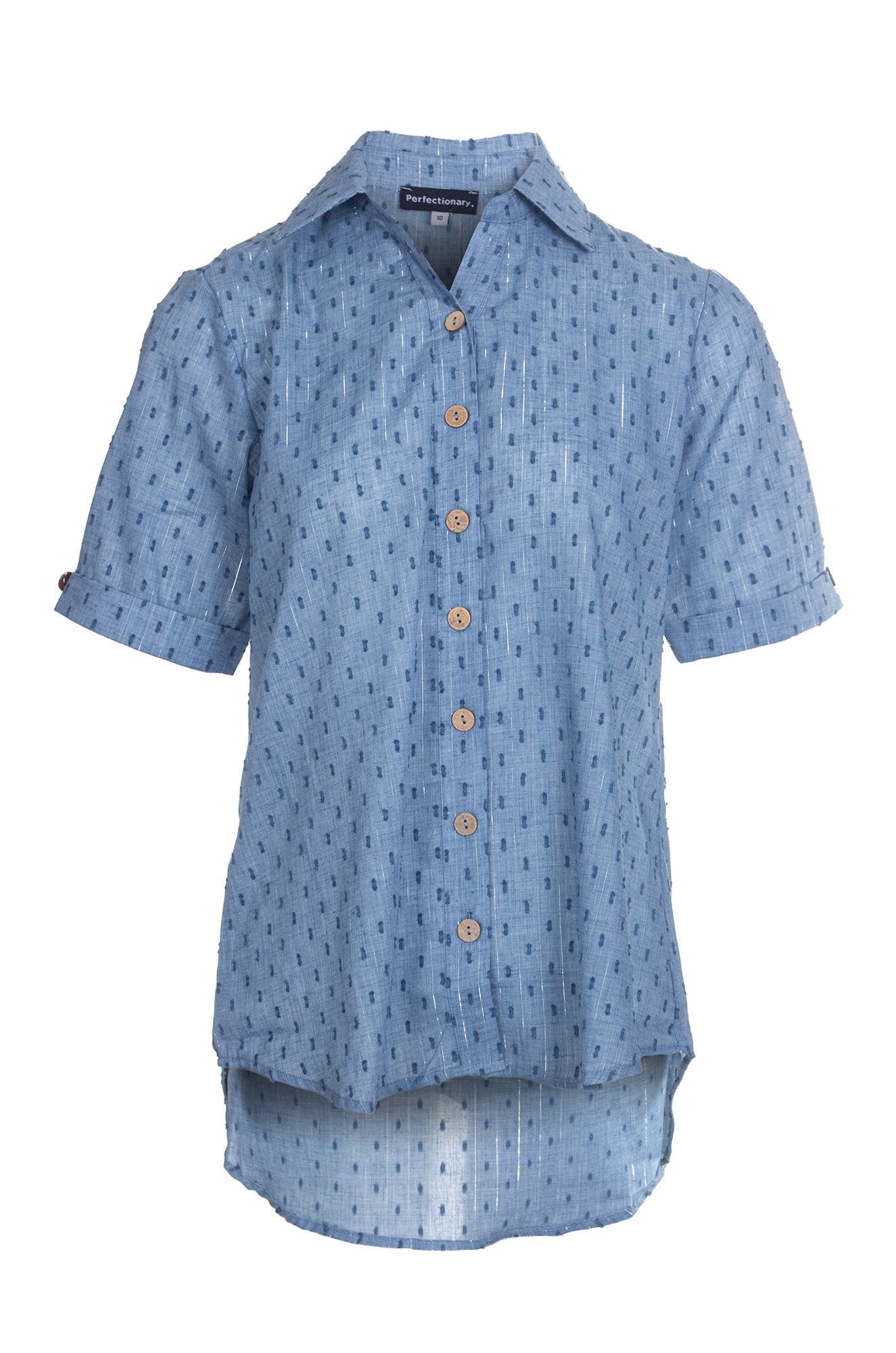 Hi-Low Hemline Blouse in Indigo Blue - Trendy Asymmetrical Women's Top for Casual Wear & Night Out | Style #4672A1