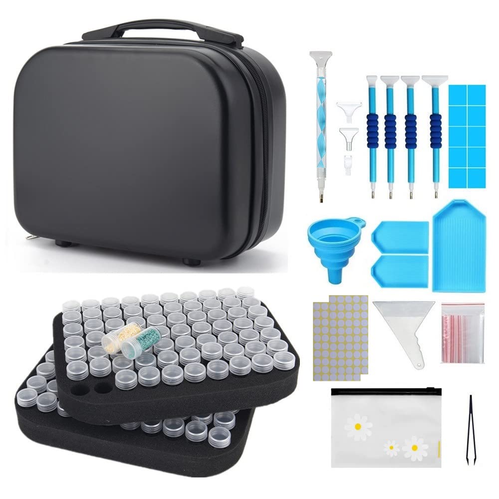 VERREO 140-Slot Diamond Painting Storage Container - 5D Diamond Art Craft Kit with Jewelry Bead Rings & Charm Flash Case (Black) - Perfect for DIY Crafts, Scrapbooking & Home Organization