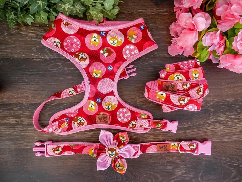 Premium Pink Dog Harness Set for Shiba Inu - Adjustable & Comfortable Pet Walking Gear for Small Dogs - Perfect for Daily Walks, Hiking, and Outdoor Adventures