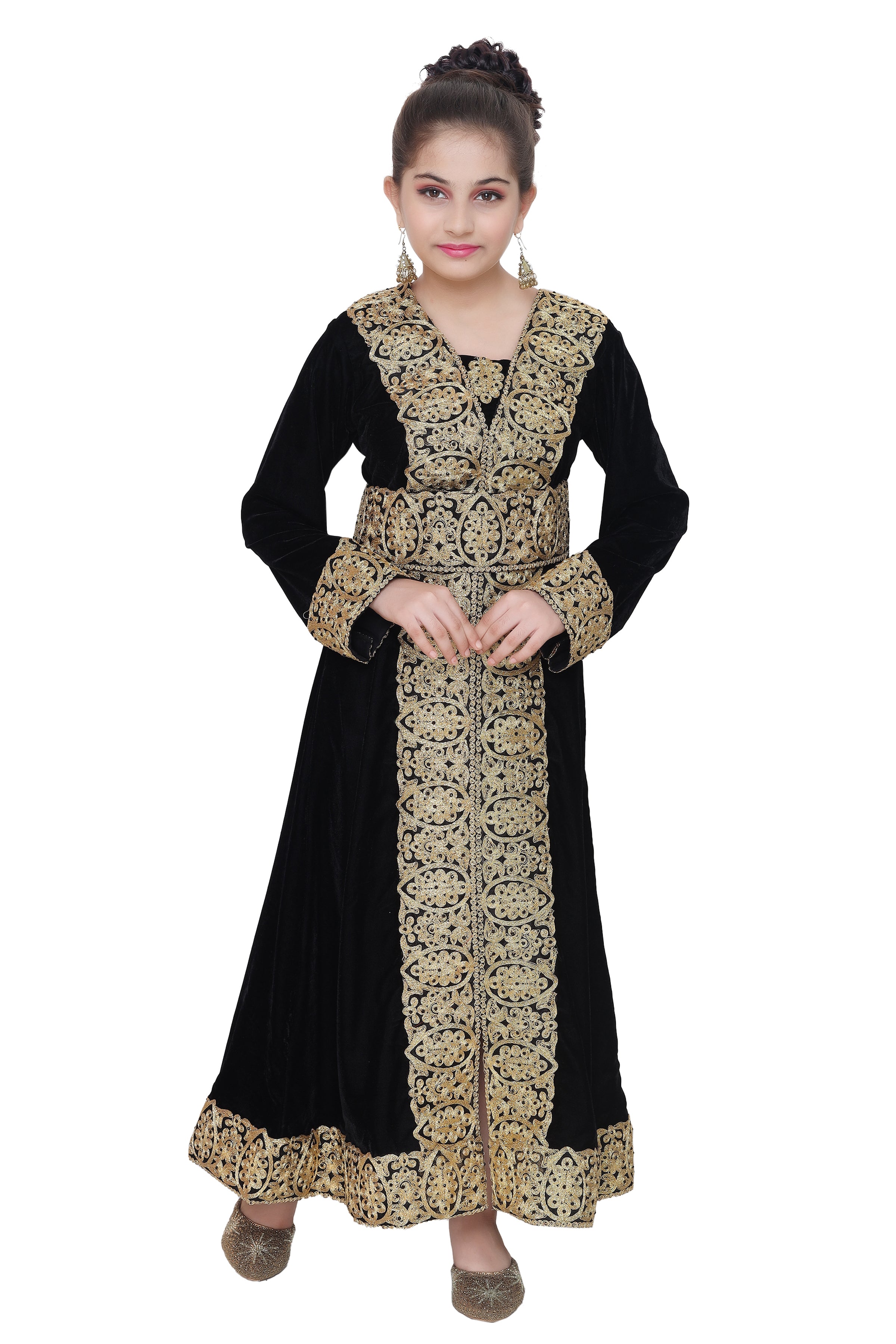Stylish Black Velvet Kaftan Dress for Kids - Perfect for Parties, Holidays & Special Occasions