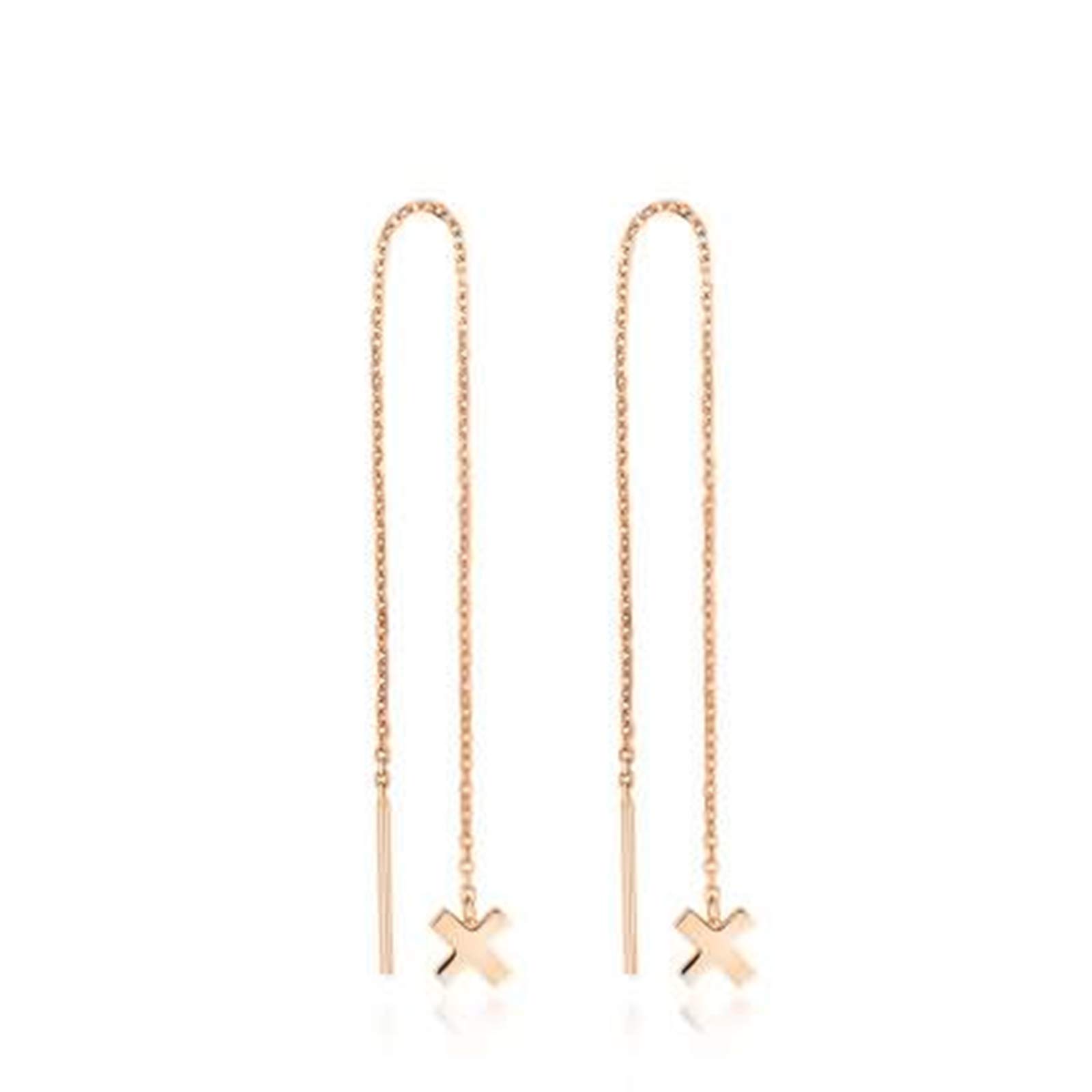 18K Rose Gold Dangle Earrings for Women - Elegant Cross Drop Thread Earrings for Wedding, Bridesmaid & Special Occasions | Perfect Gift for Her